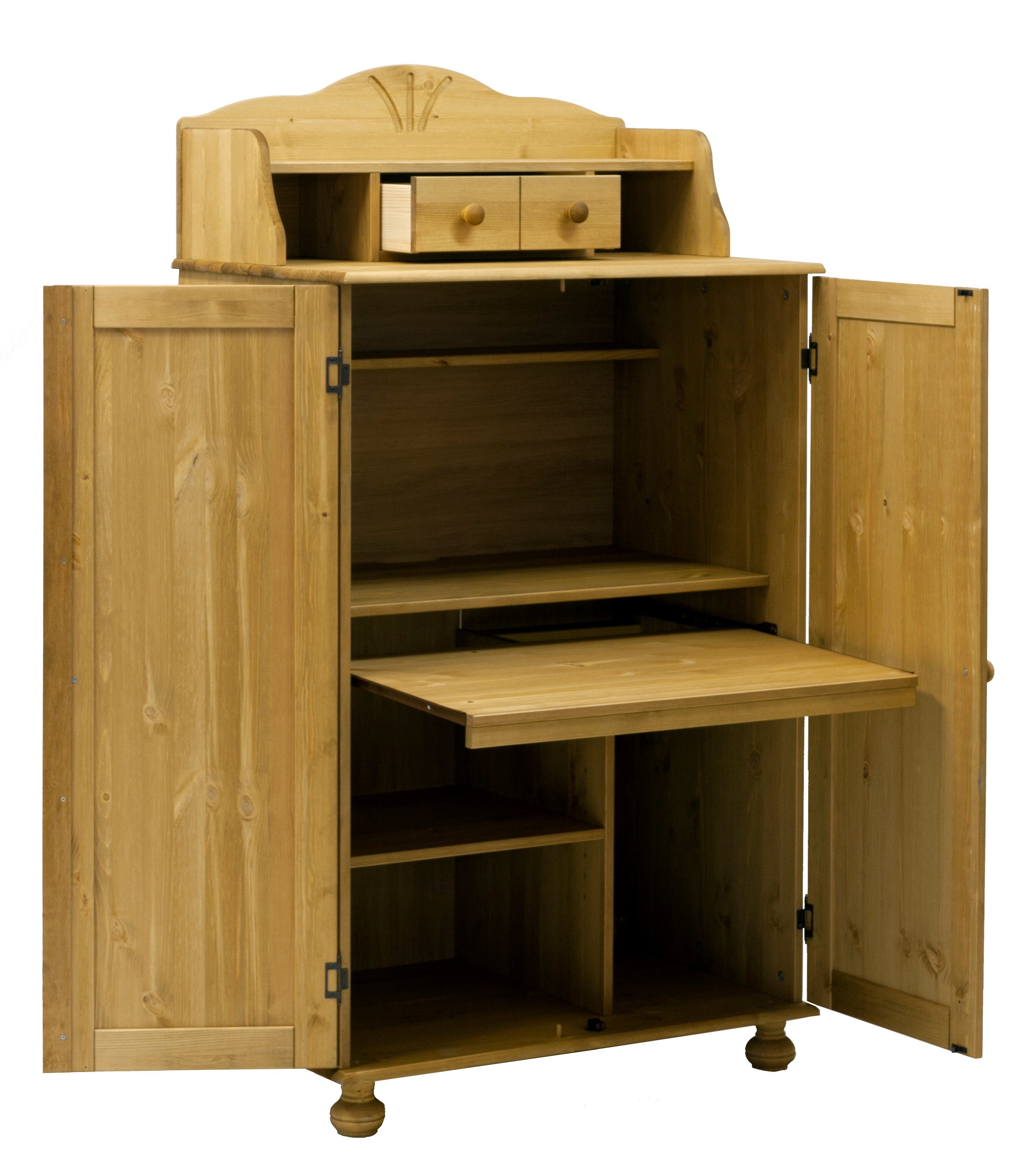 Clever-Moebel Computerschrank Computerschrank Massivholz Kiefer, Sekretär & Büroschrank, PC Schrank Breite: 83cm, Tiefe: 57cm, Höhe: 123,5-154cm