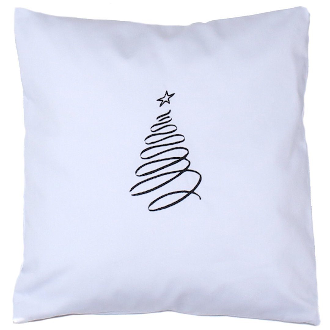 Kissenbezug Weihnachten Bezug mit Stickerei Primawela Christmas minimalistisch Weiß Tannenbaum, 