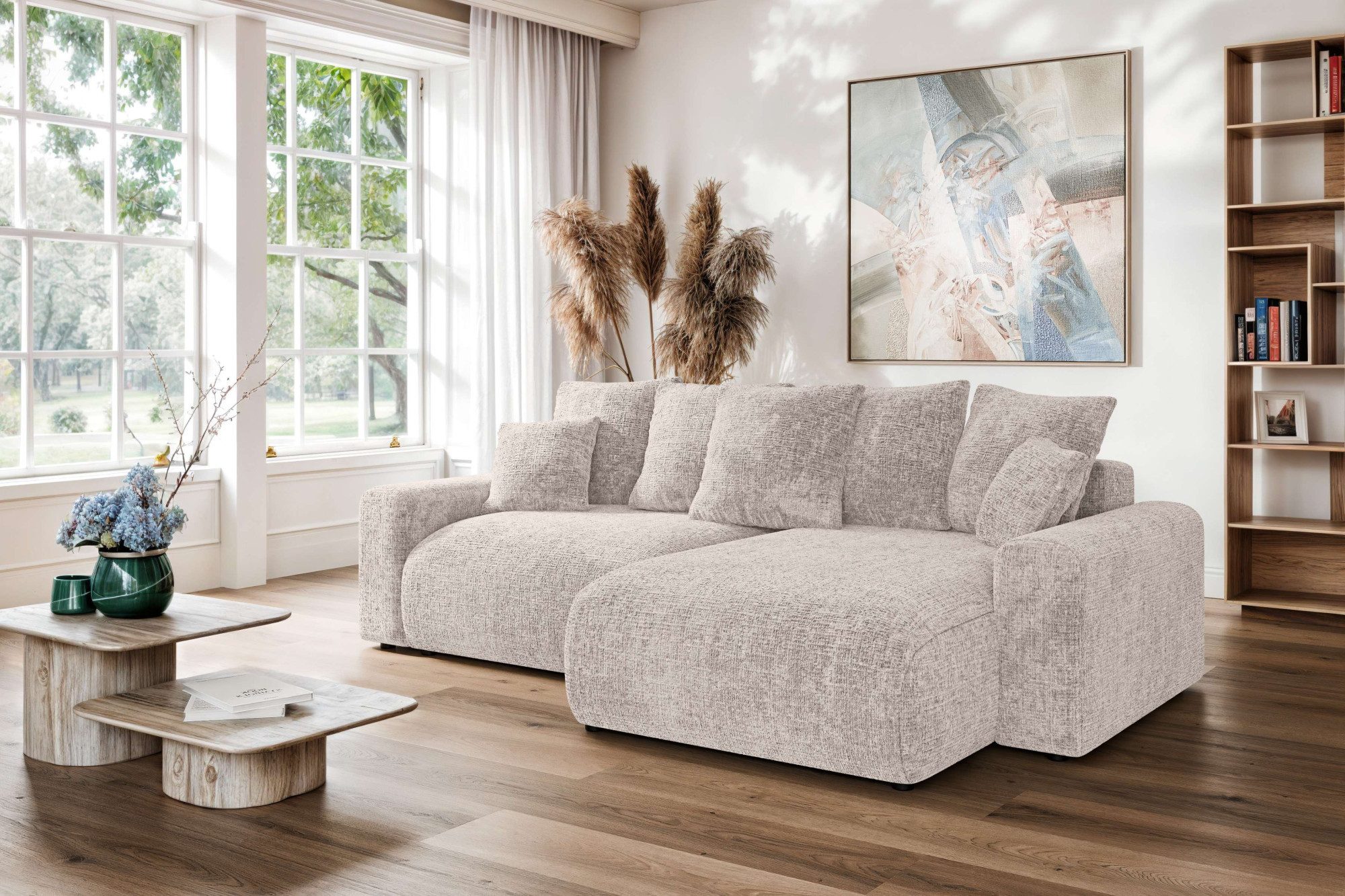 Home affaire Ecksofa LAKESIDE klein mit Bettfunktion und Bettkasten, B/T/H 235/142/84 cm, L-Form, Recamiere beidseitig montierbar, mit Wellenunterfederung