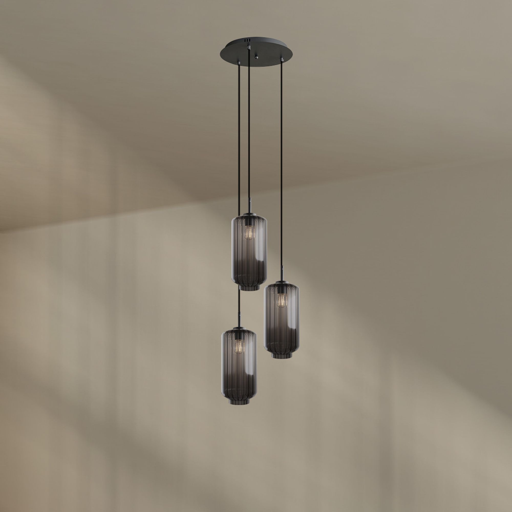 Pendelleuchte Velo Galerieleuchte 3-flg Ø 40cm Baldachin Ø 18cm Rauch