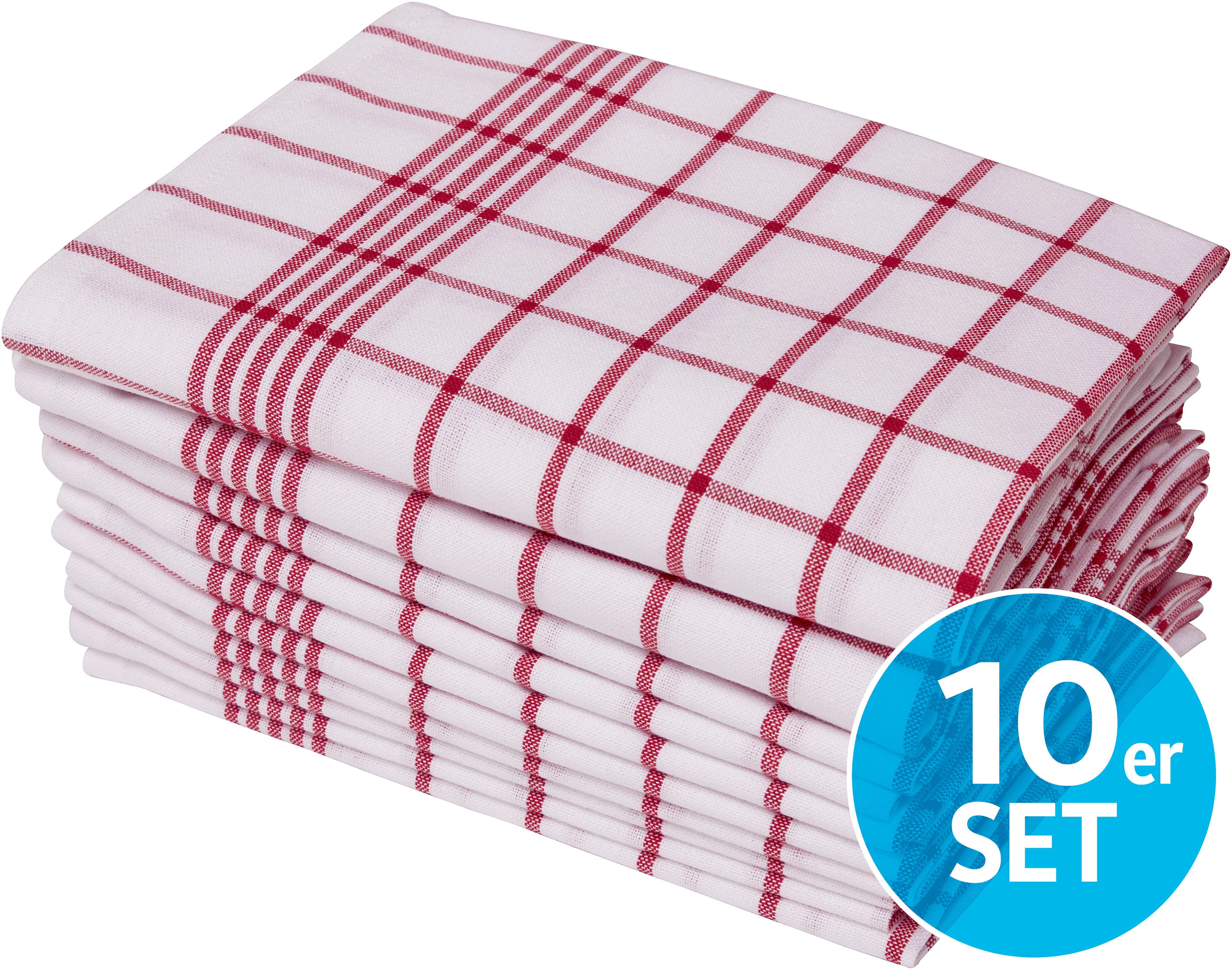 OTTO home Geschirrtuch Vivianne, (Set, 10-tlg), 100% Baumwolle,70×50 cm, blau/rot -weiße, 10Stk. Set, weich, saugstark