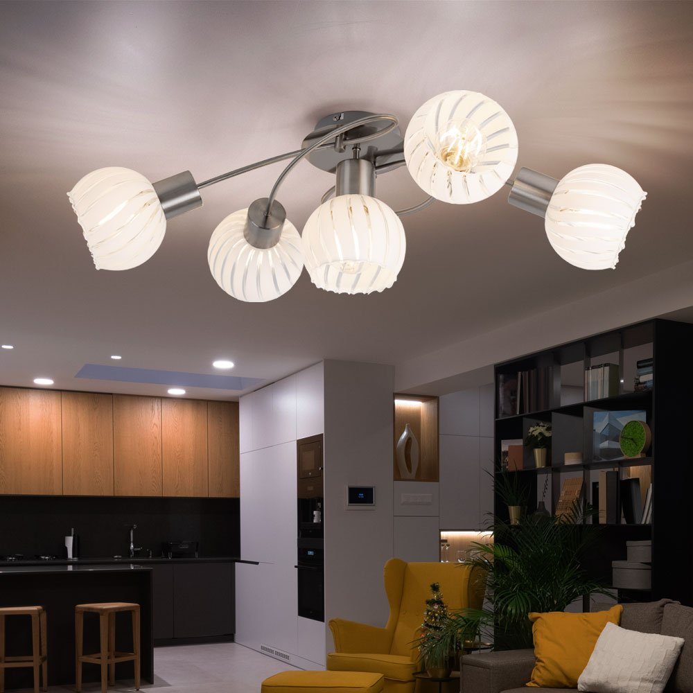 GLOBO LIGHTING Kugelleuchte, Leuchtmittel nicht inklusive, Deckenleuchte Deckenlampe Spotleuchte 5 Flammig Glas weiß