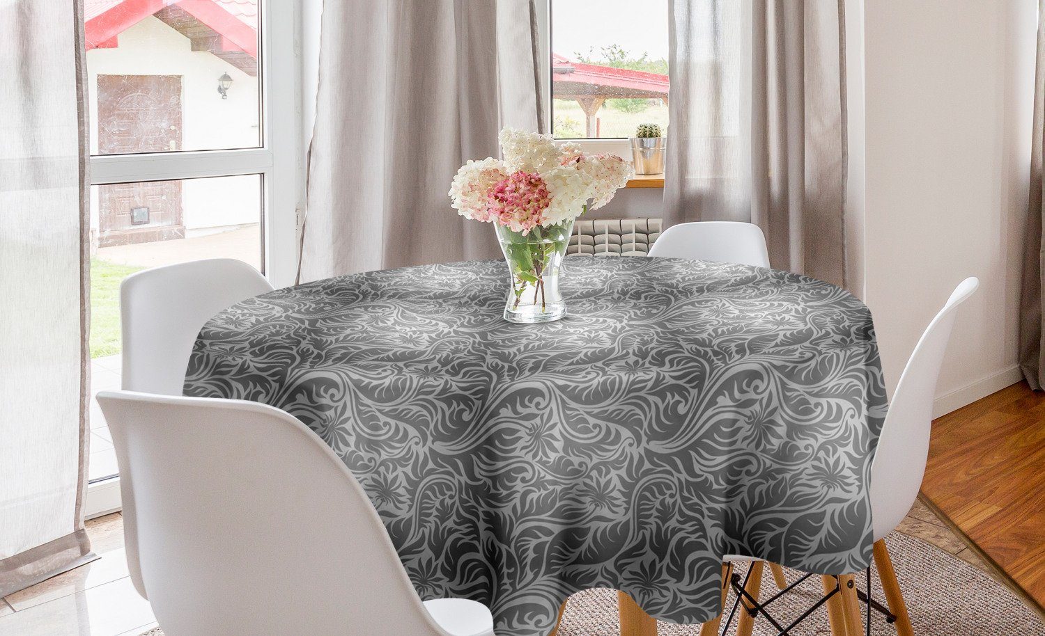 Abdeckung Tischdecke Dekoration, Esszimmer Tischdecke Küche Abakuhaus für Blumen Farn-Blätter Grau Kreis