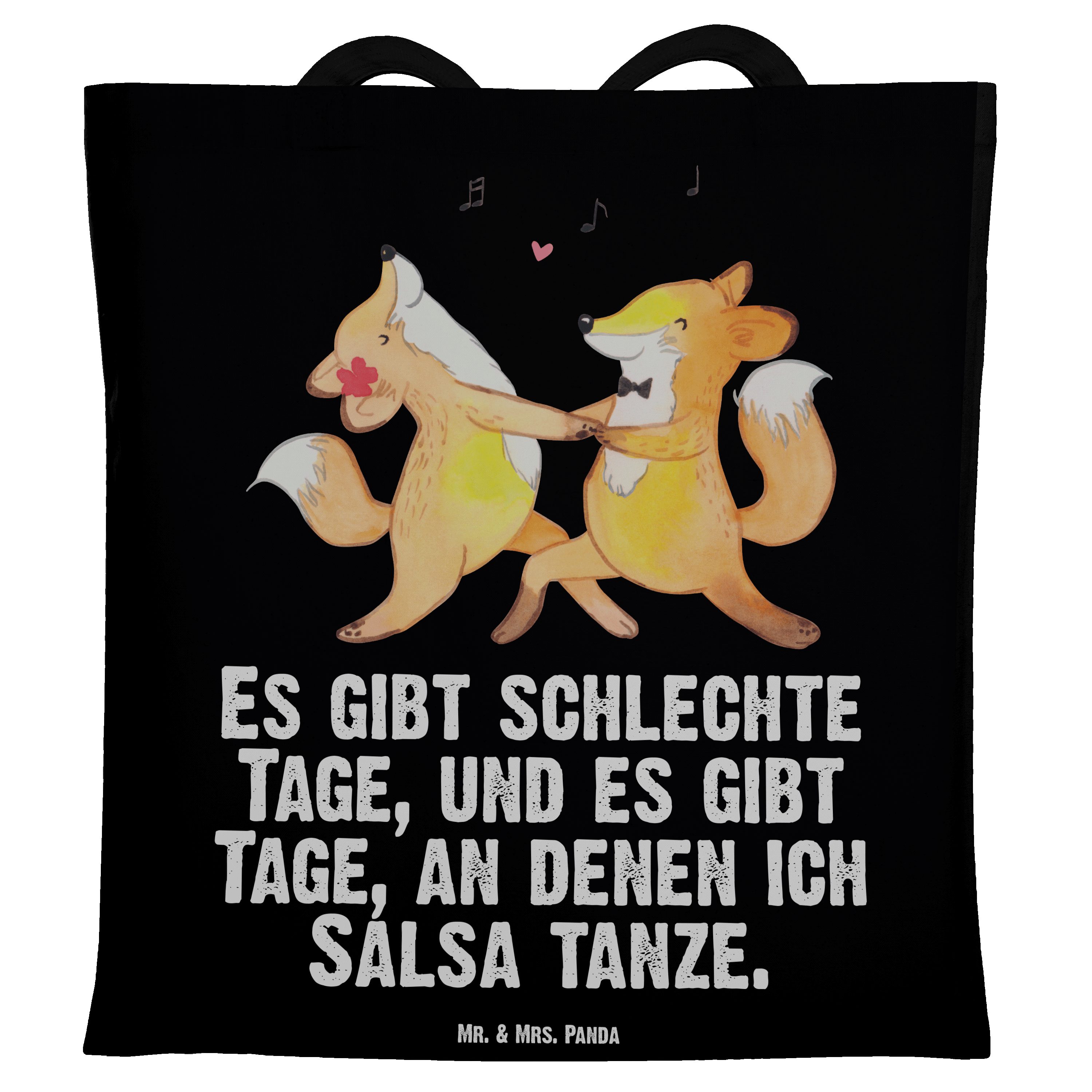 Mr. & Mrs. Panda Tragetasche Füchse Salsa tanzen Tage - Schwarz - Geschenk, Tanzschule, Jutebeutel (1-tlg)