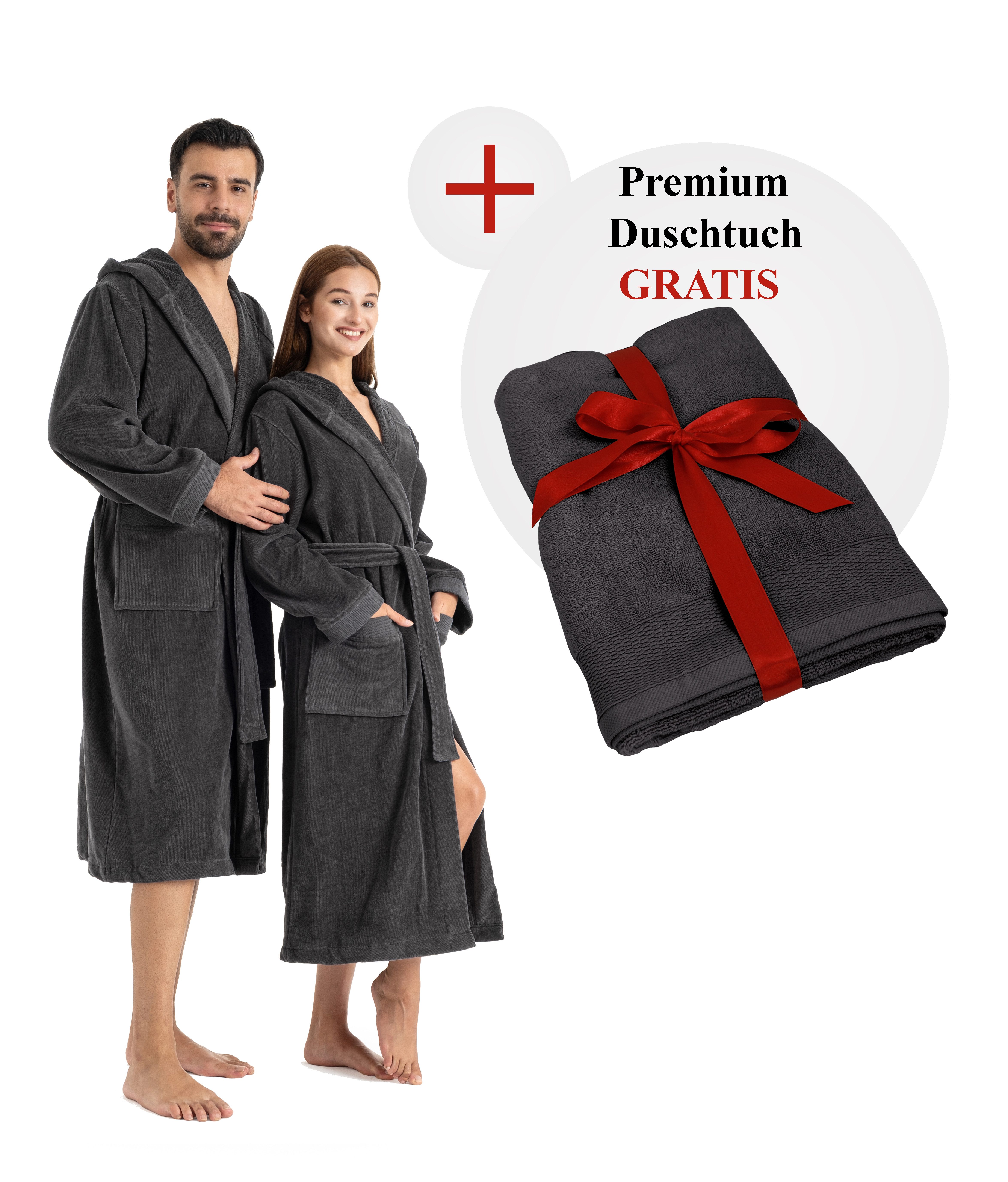 OTTO home Unisex-Bademantel Fenya, 330 g/m², Premium, Hotelbademantel, Morgenmantel, Sauna & Spa, Langform, Veloursfrottier, Kapuze, Gürtel, Reißverschlusstaschen, weich mit GRATIS-Zugabe: 1x Duschtuch 70x140 cm
