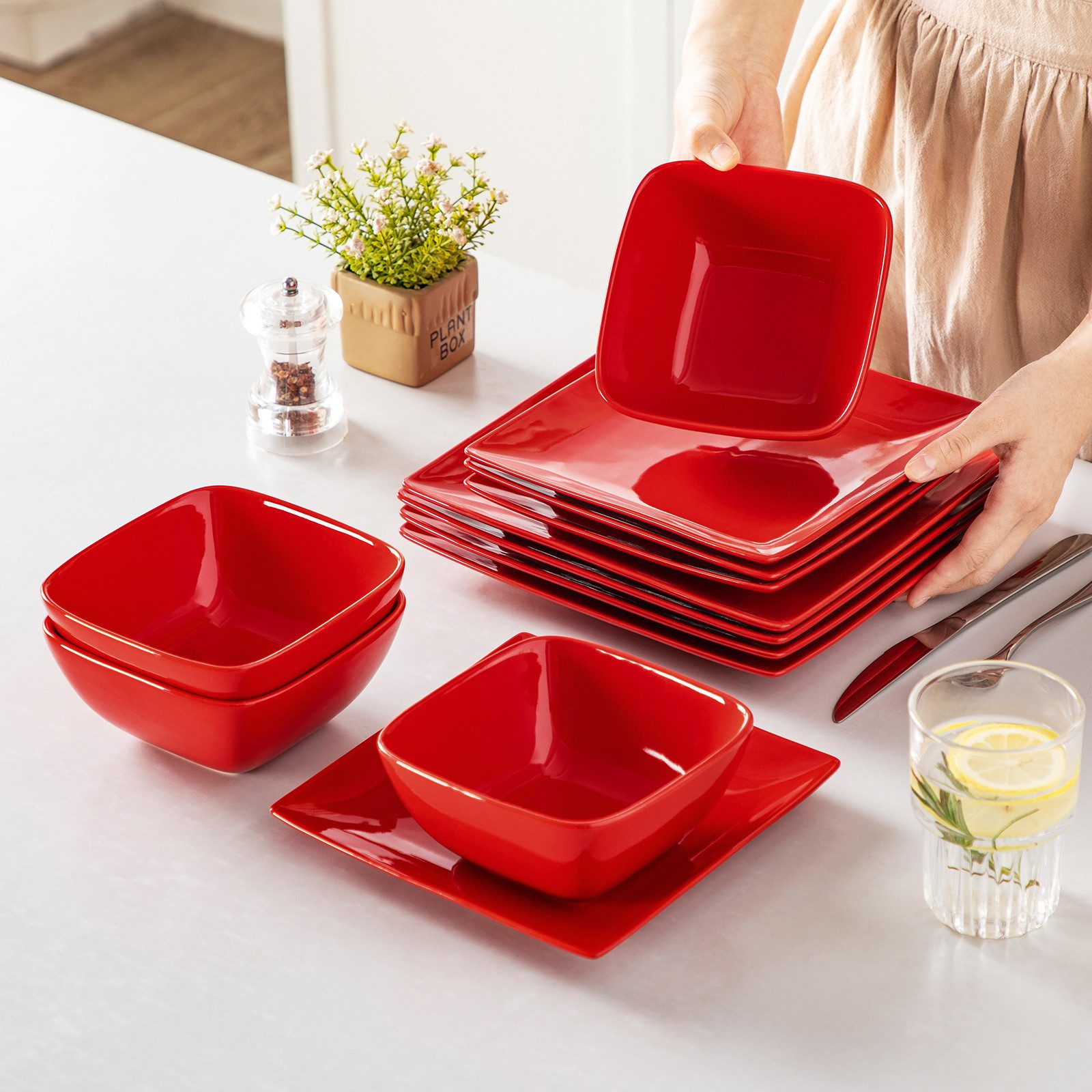 vancasso Geschirr-Set 12/16-tlg Kombiservice, für 4, Steingut, Rechteckig (12-tlg), 4 Personen, Steingut – Bild 5 von 5