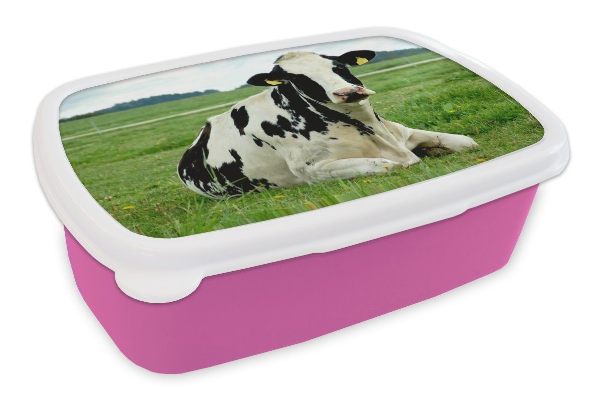 MuchoWow Lunchbox Kuh Kinder, Erwachsene, rosa Kunststoff Friesland, - für - Brotdose Snackbox, Tier (2-tlg), Kunststoff, Mädchen, Brotbox