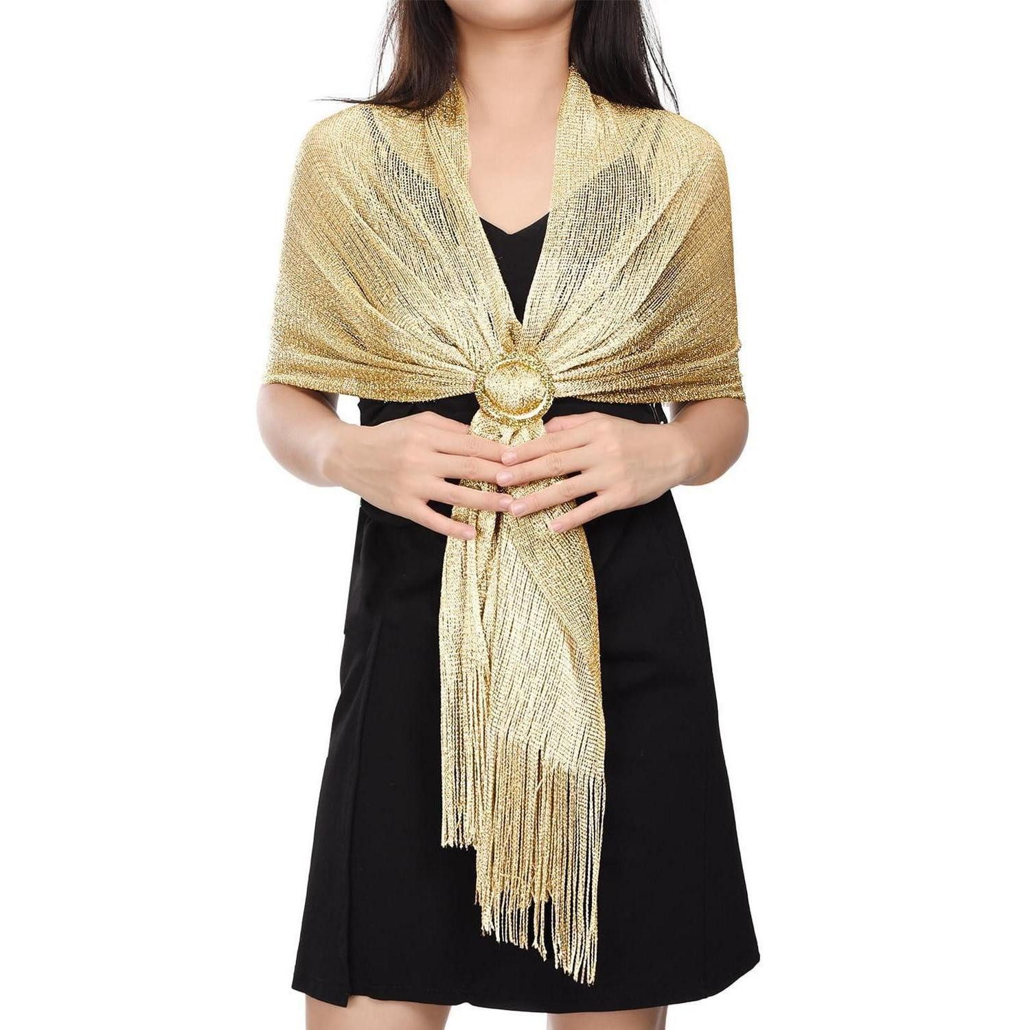 LuxusKollektion Modeschal Stola Damen Elegant Glitzer mit Quasten Beige Gold, (1-St)
