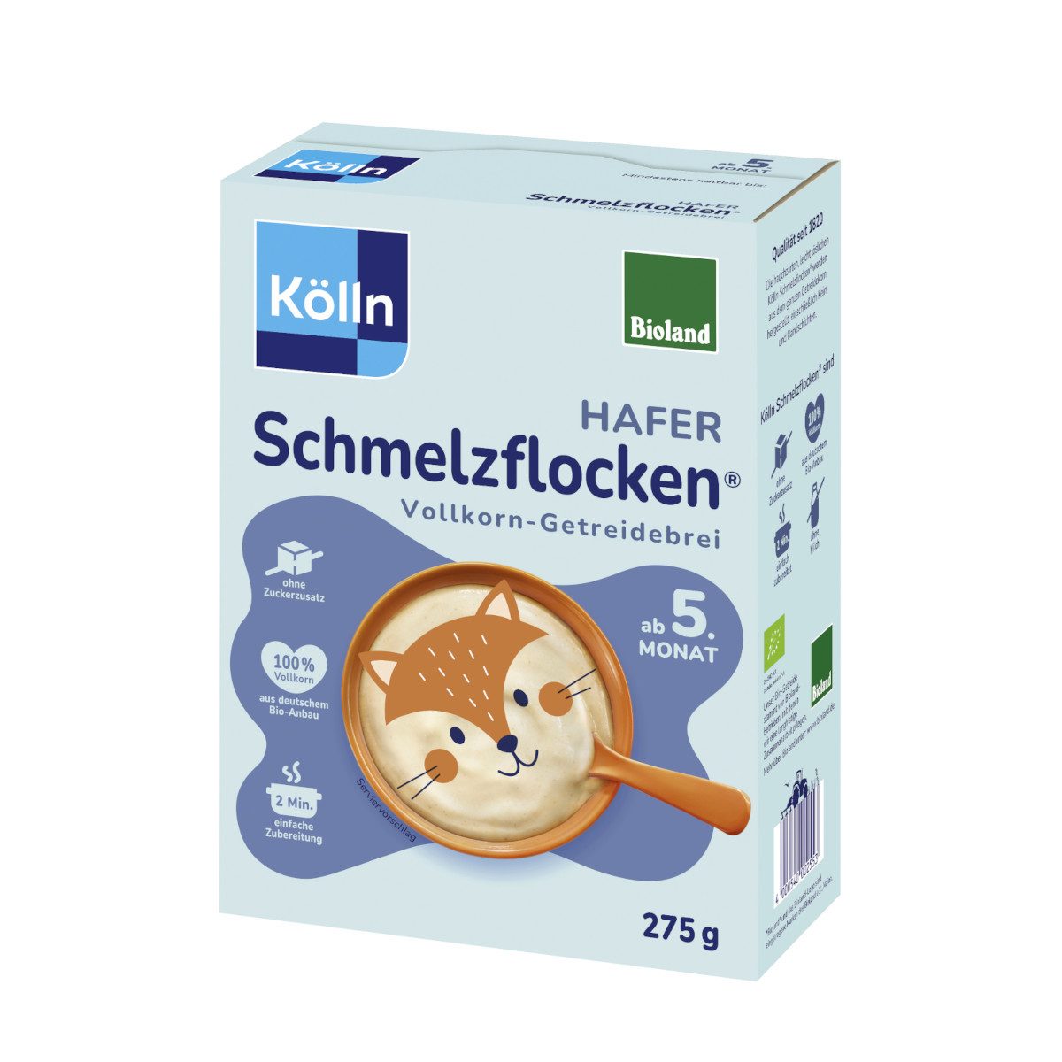 Kölln Cerealien, Kölln Bio Schmelzflocken Hafer Vollkorn Getreidebrei Packung 275g