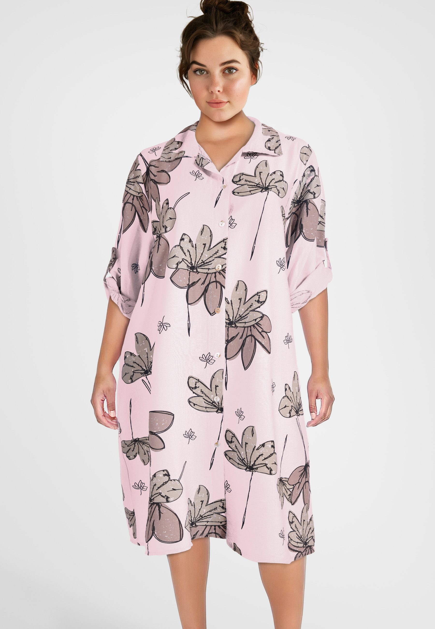 Sommerkleid Hemdblusenkleid mit Turn-Up-Ärmel