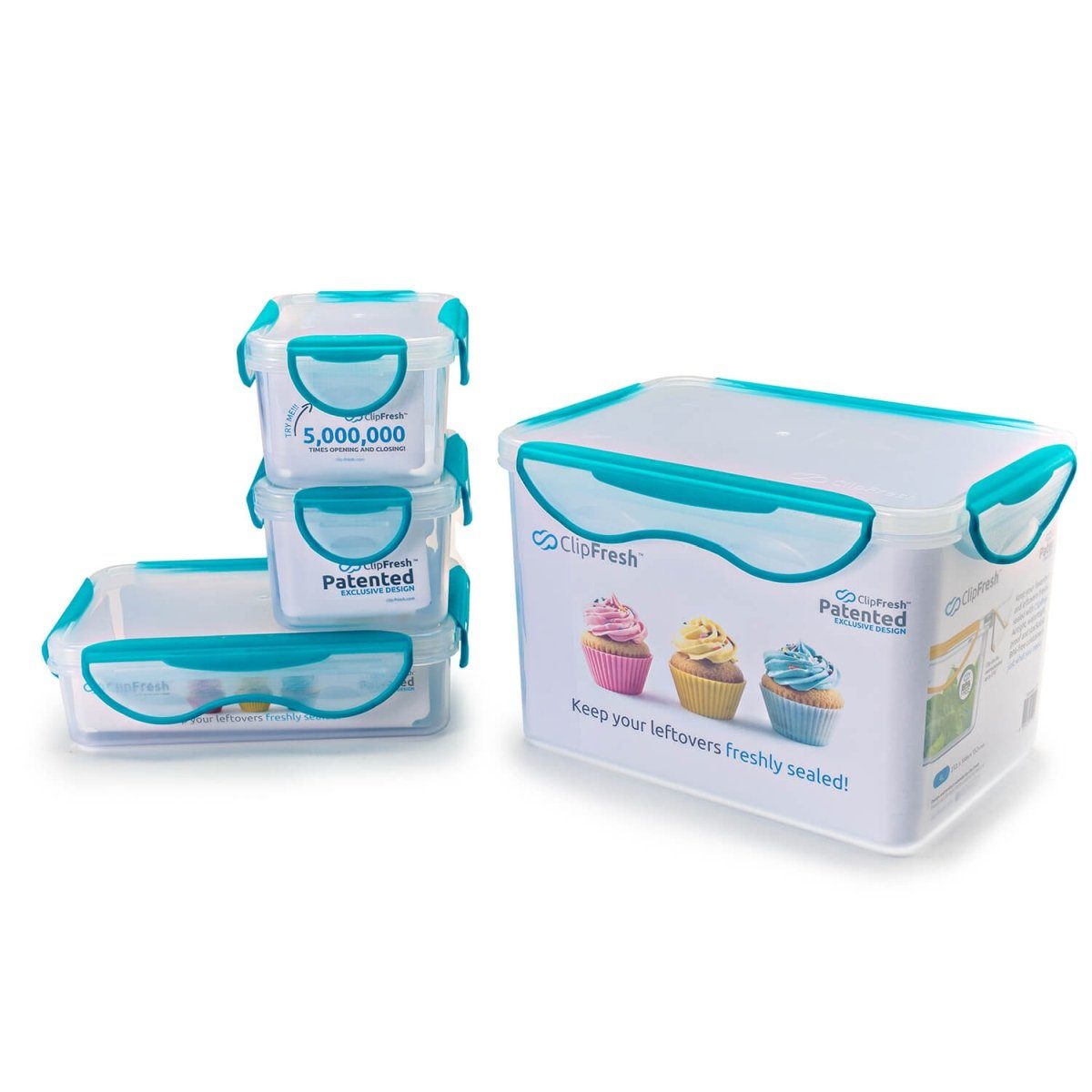 Genius Frischhaltedose Genius - ClipFresh eckig Frischhaltedosen Set 4-tlg. hellblau 12002, (Set bestehend aus 4 Frischhaltedosen)