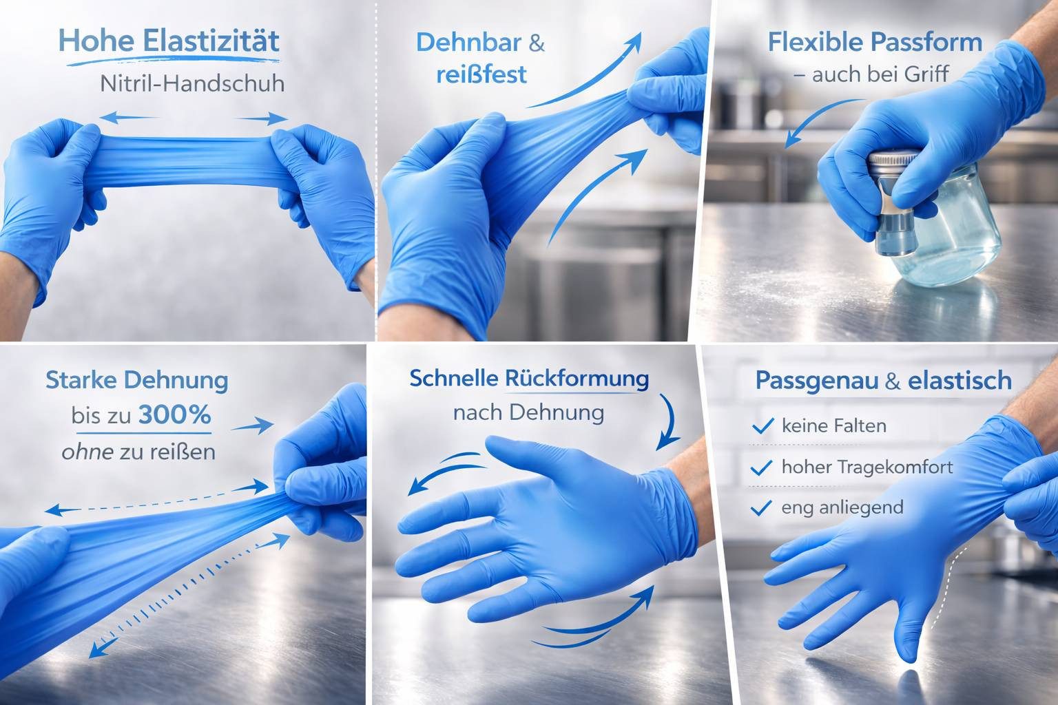 Nitril-Handschuhe Puderfrei, Professionelle Einmalhandschuhe - Blau -