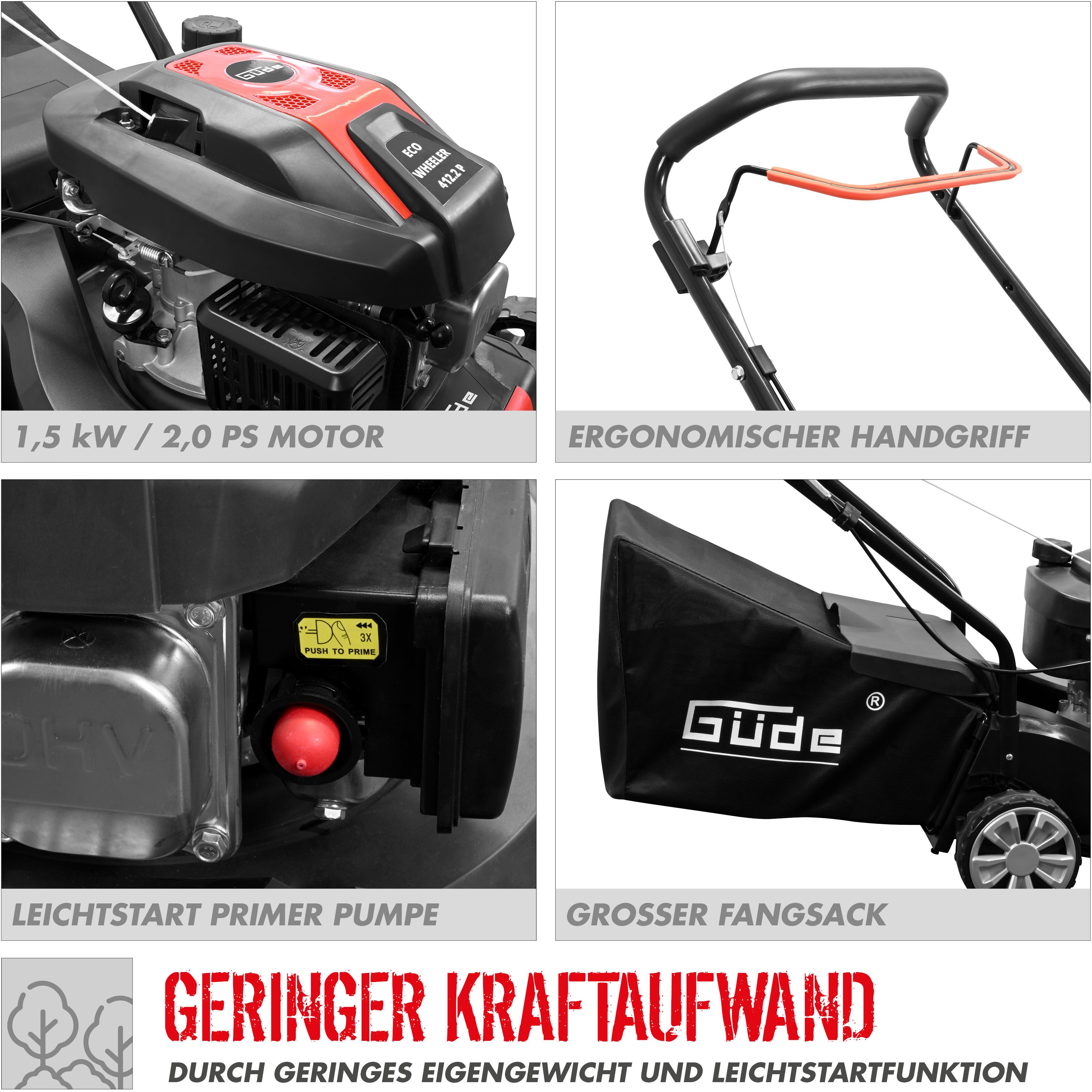 Güde Benzinrasenmäher ECO WHEELER 412.2 P, 40,6 cm Schnittbreite, für kleine bis mittelgroße Rasenflächen bis 900m²