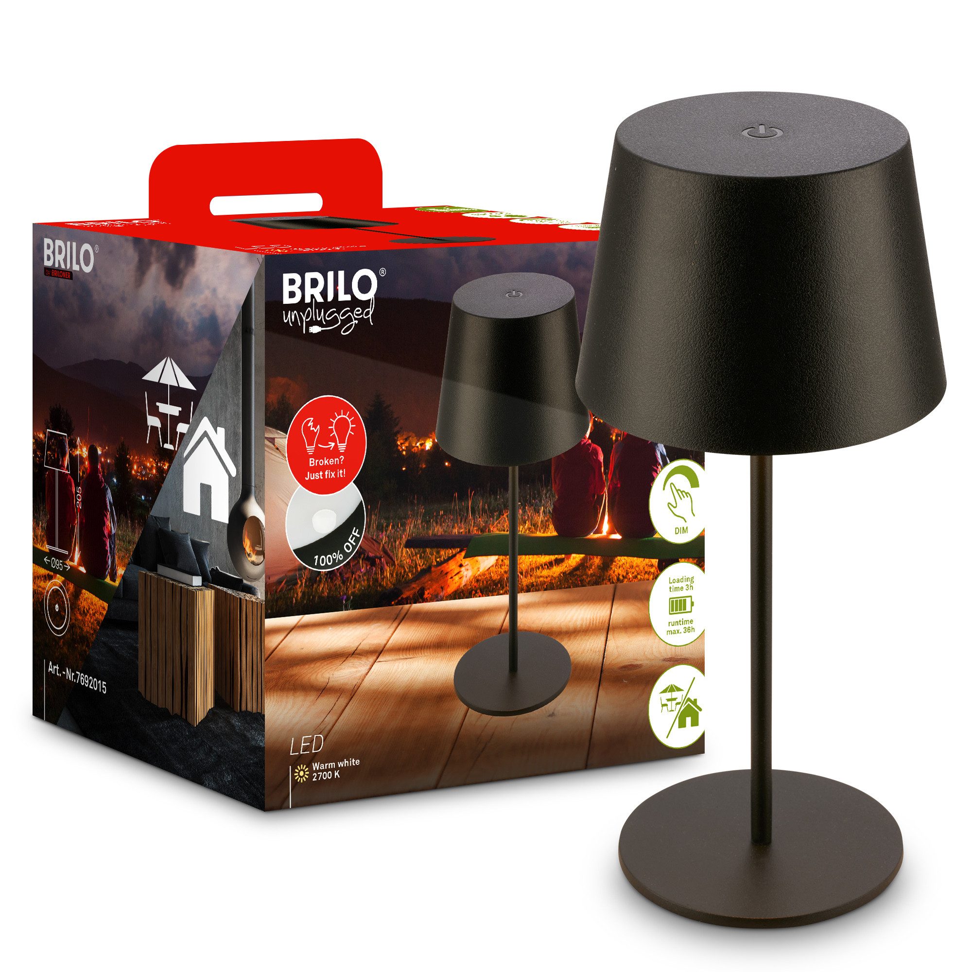 Briloner Leuchten Tischleuchte LED Tischlampe kabellos akku dimmbar In-/Outdoor Wohnzimmer, Einzelpack, LED fest integriert, 3.000K - Warmweiß, mit Akku, In-/Outdoor, USB-C, warmweiß, IP44, weiß, 35 cm