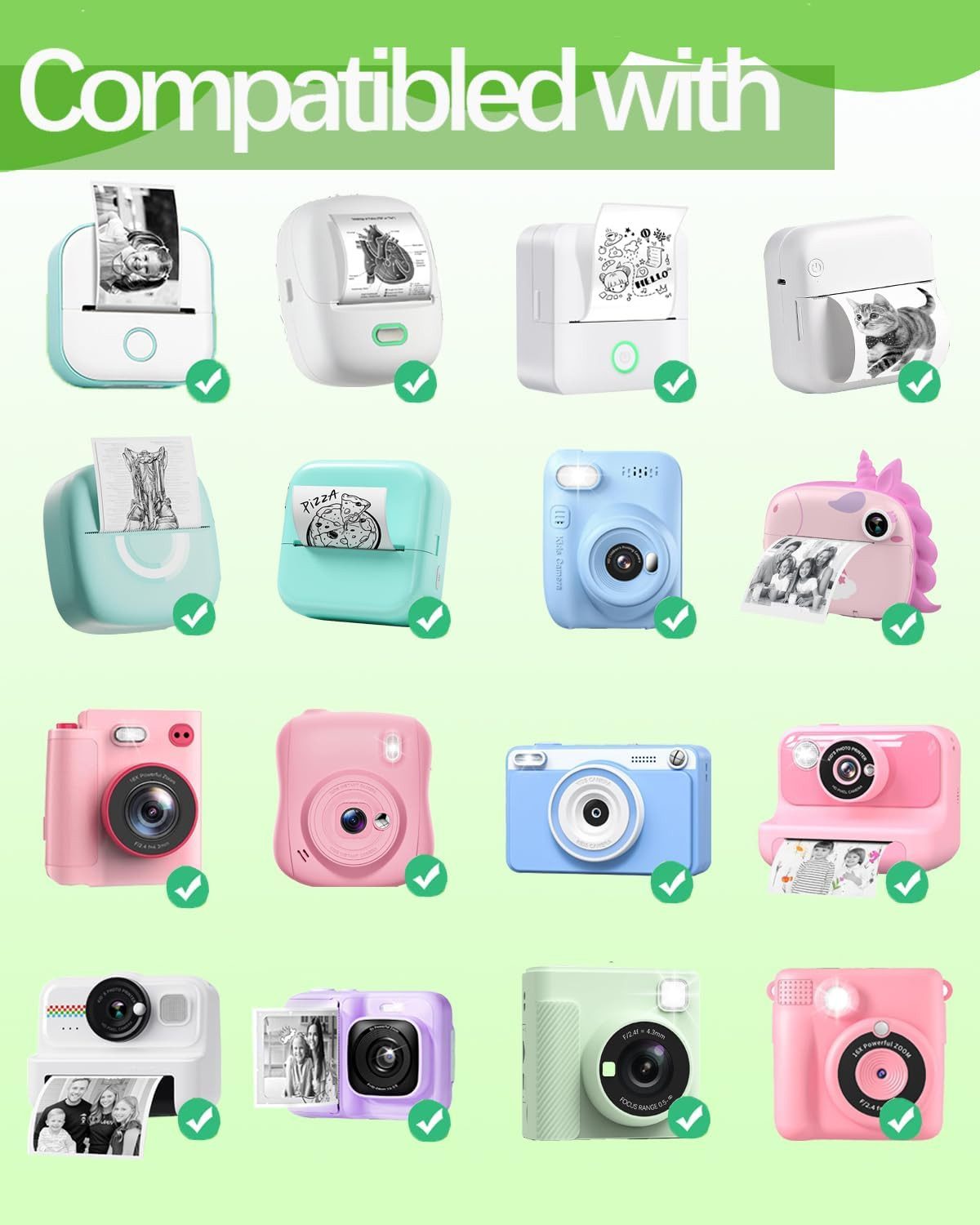 FELIXLEO Kopierpapier Thermopapier Aufkleber Kinderkamera Mini Drucker 10 Rollen – Bild 2 von 5