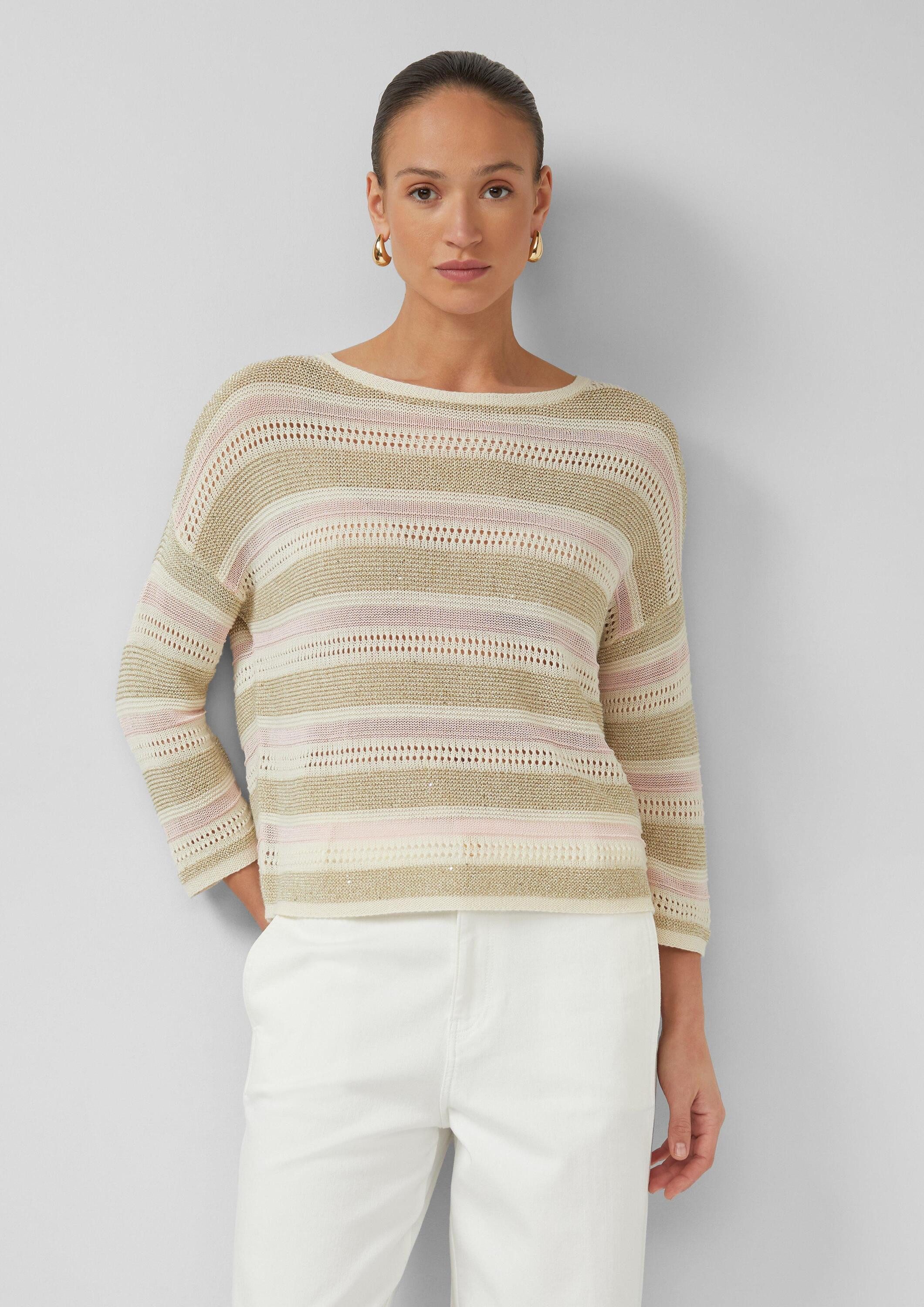 s.Oliver 3/4 Arm-Pullover Strickpullover Strickpullover mit Pailletten und U-Boot-Ausschnitt