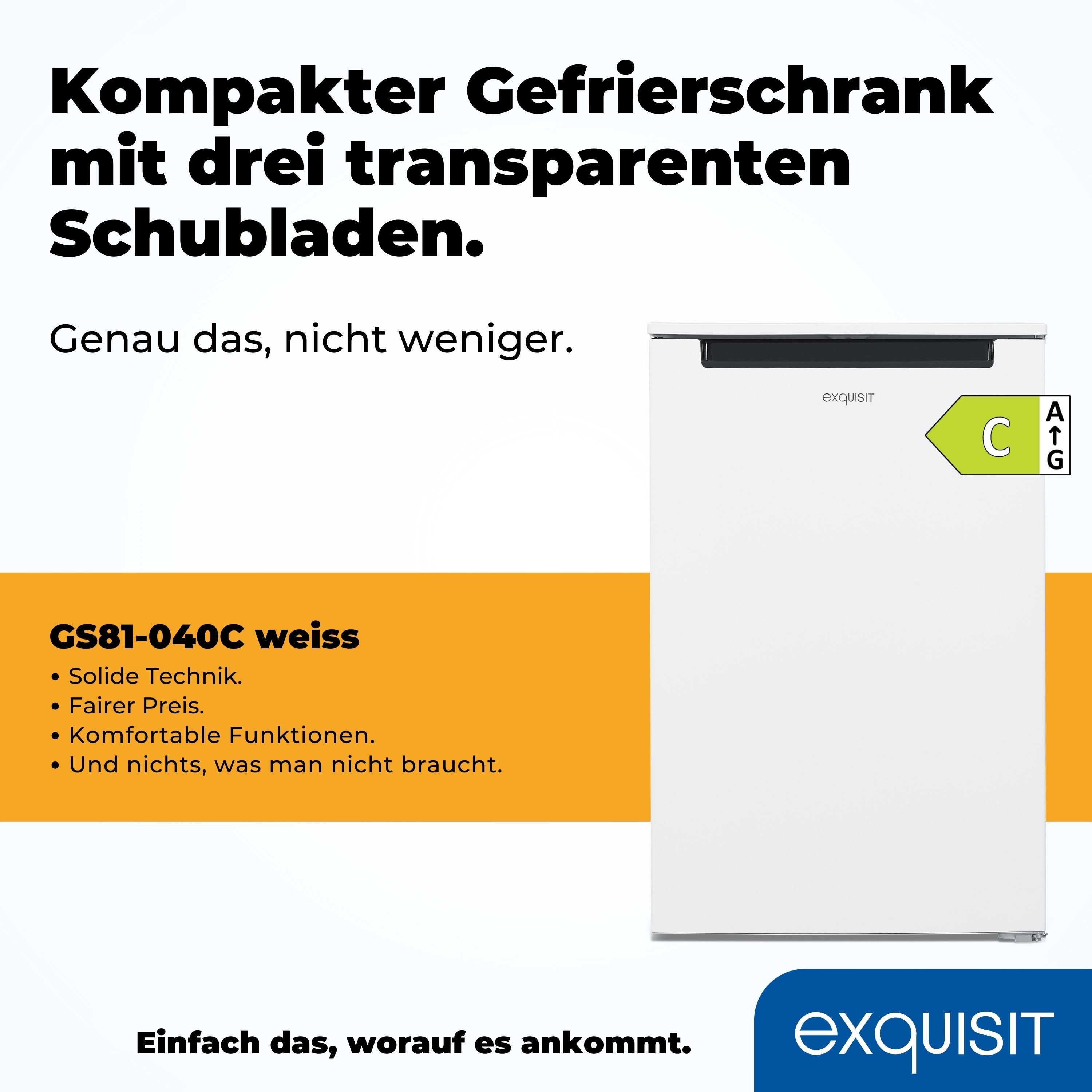 exquisit Gefrierschrank GS81-040C weiss, 85,5 cm hoch, 54,5 cm breit, energiesparend in Energieeffizienz C, 87 Liter Nutzinhalt, 4 Sterne