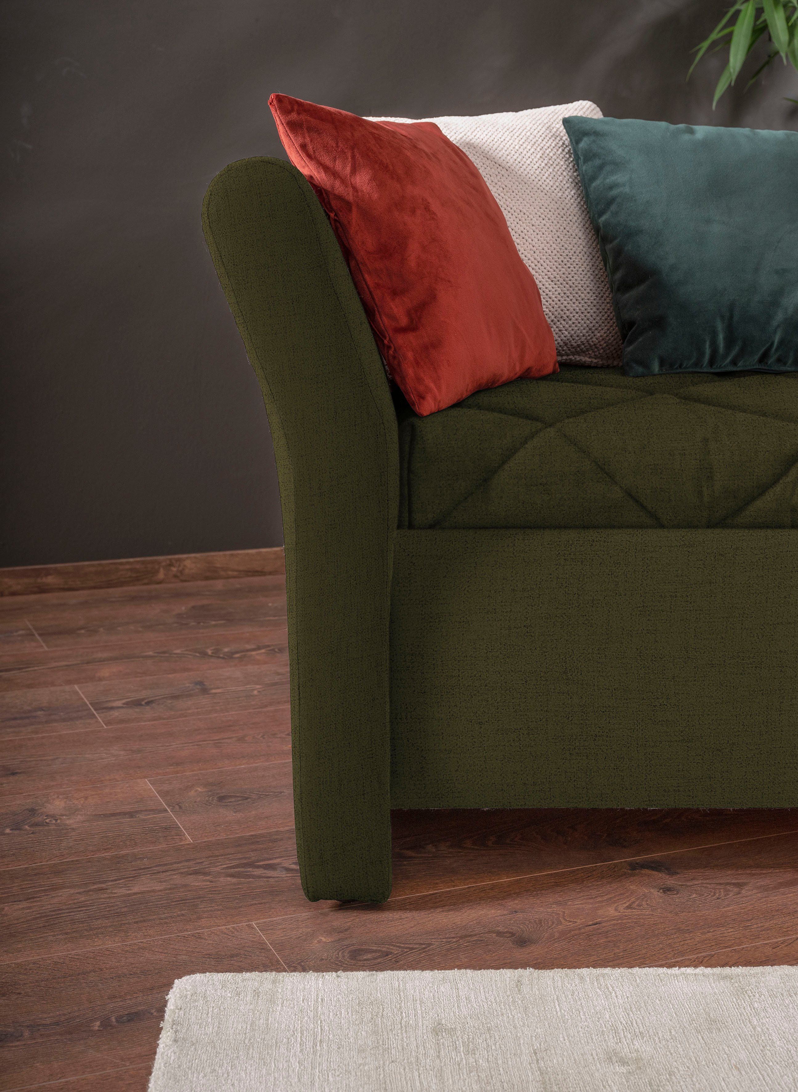 alina Schlafsofa Lindsay, Bettkasten, Zierkissen-Set aus: 2 Stk. 40x40cm, 1 Stk. 30x30cm