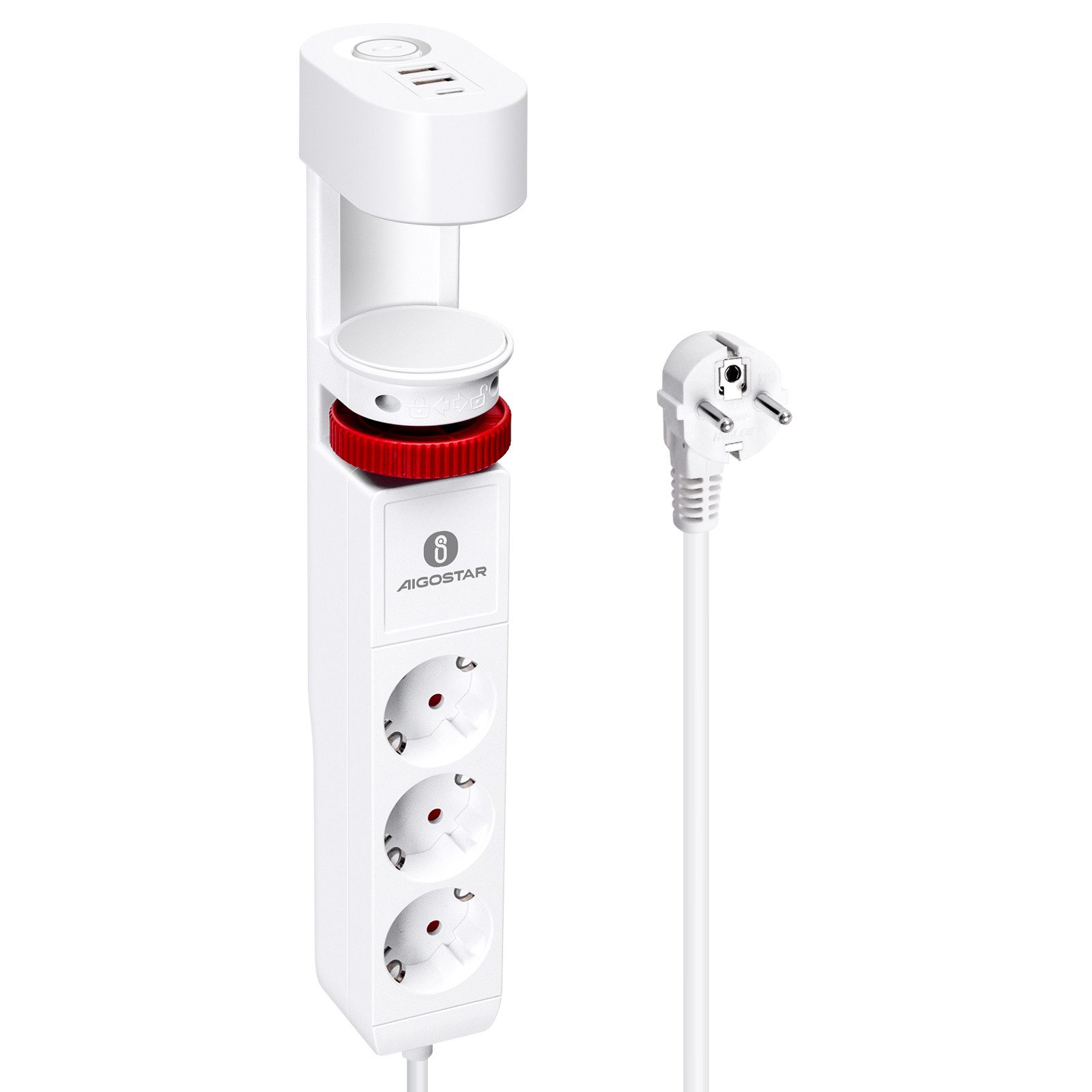 Aigostar Tischsteckdose 3-Fach mit Schalter Steckerleiste mit 3 USB,1.4M Kabel Steckdosenleiste (Kabellänge 1.4 m)