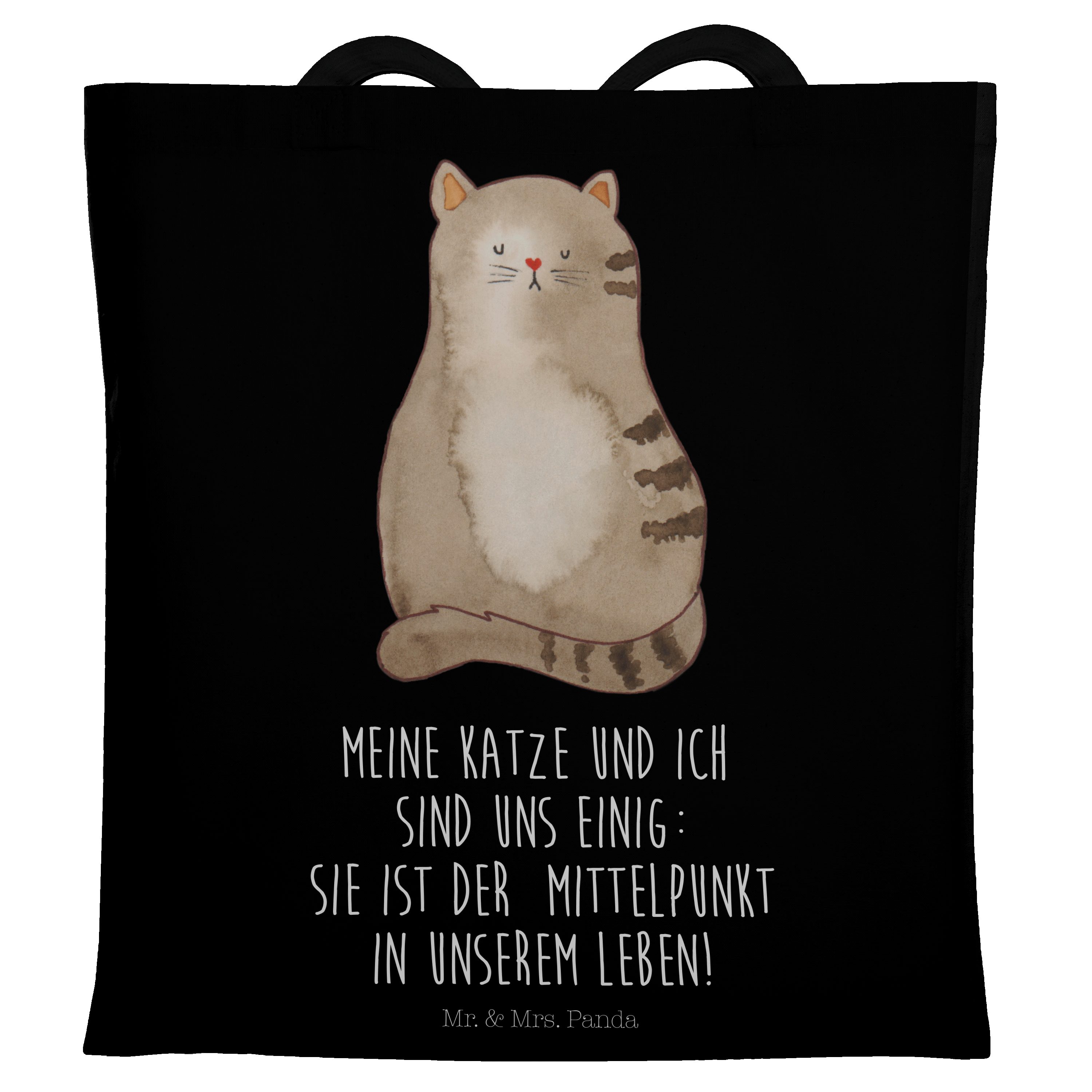 Mr. & Mrs. Panda Tragetasche Katze sitzend - Schwarz - Geschenk, Einkaufstasche, Familie, Katzenar (1-tlg)