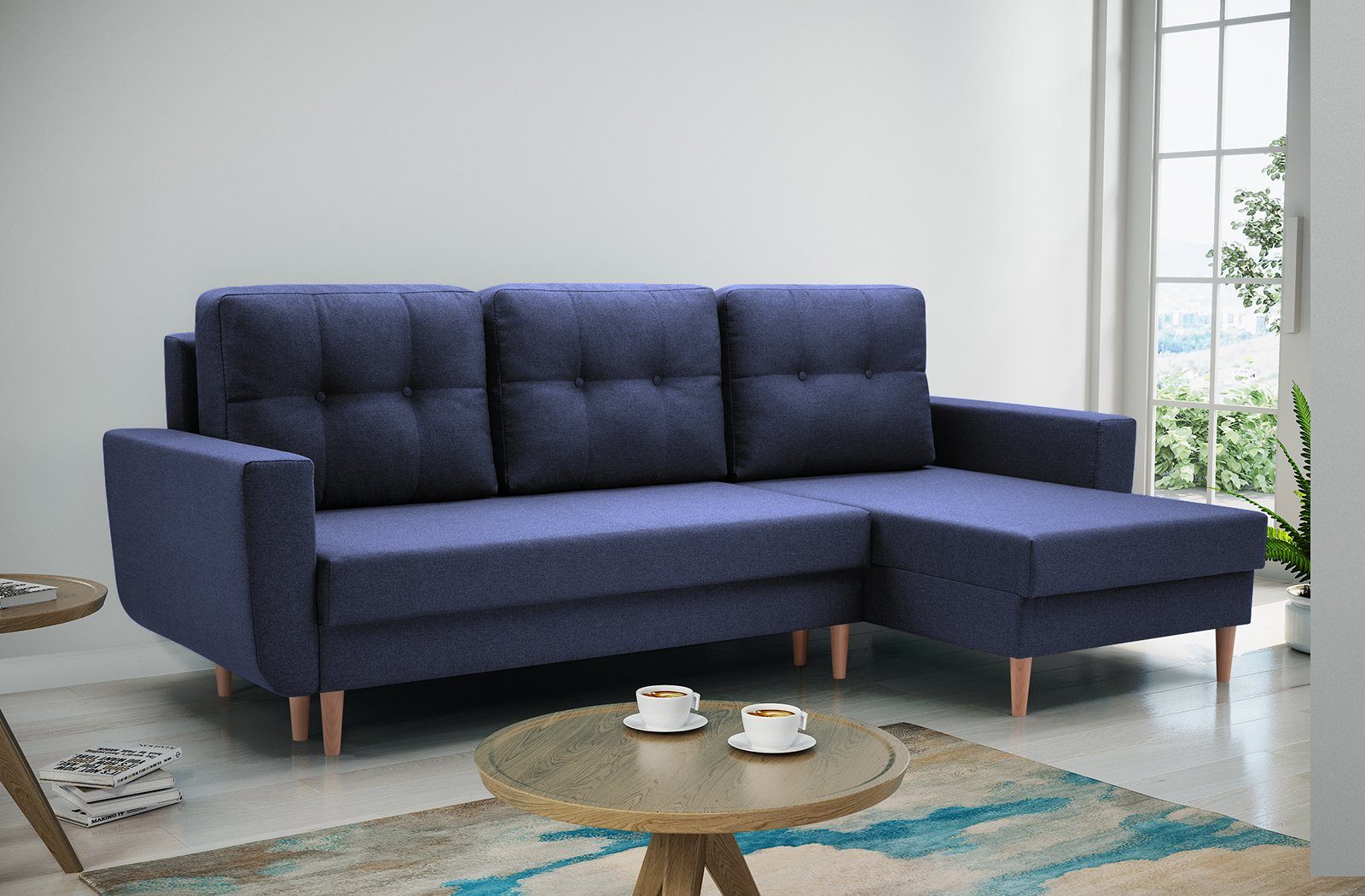 Beautysofa Polsterecke Couch Sofa Ecksofa ONLY, mit Schlaffunktion, mit universelle mane Marienblau (malmo new 79)