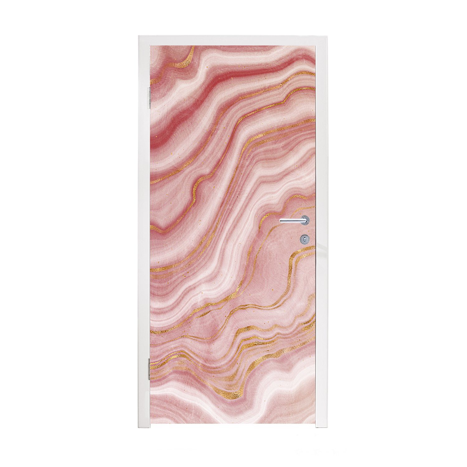 MuchoWow Türtapete Marmor - Rot - Weiß, Matt, bedruckt, (1 St), Selbstklebende Tapete, Folie für Möbel, 75x205 cm