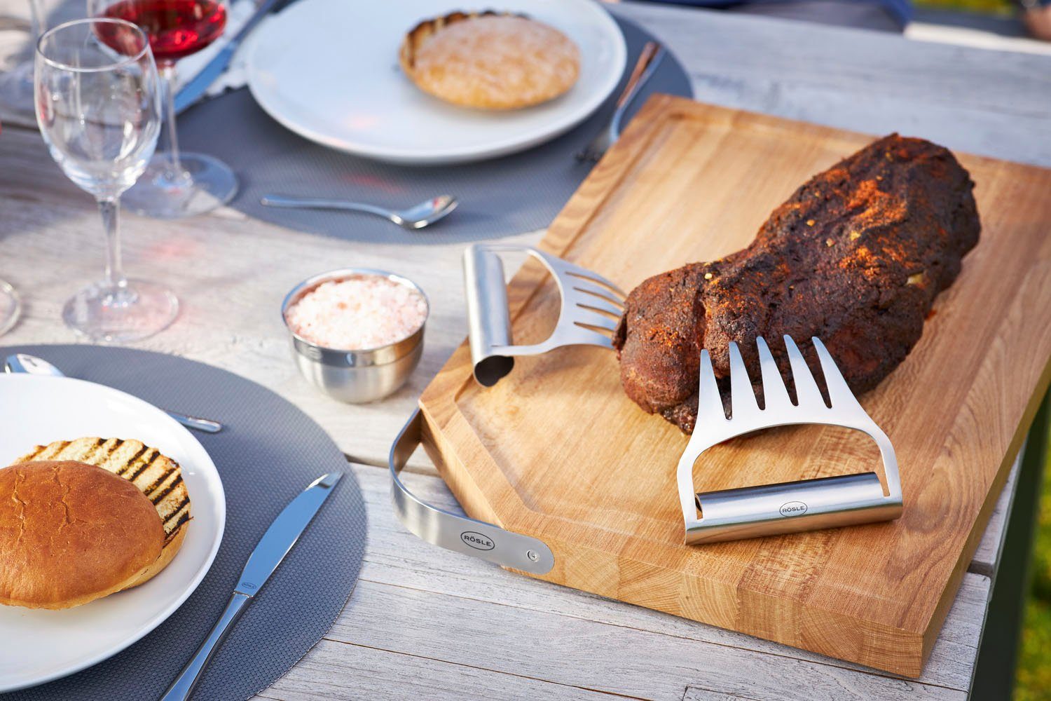 RÖSLE Fleischgabel Pulled-Pork, 25237, zum Zerteilen von gegartem Fleisch, 2-tlg., Edelstahl