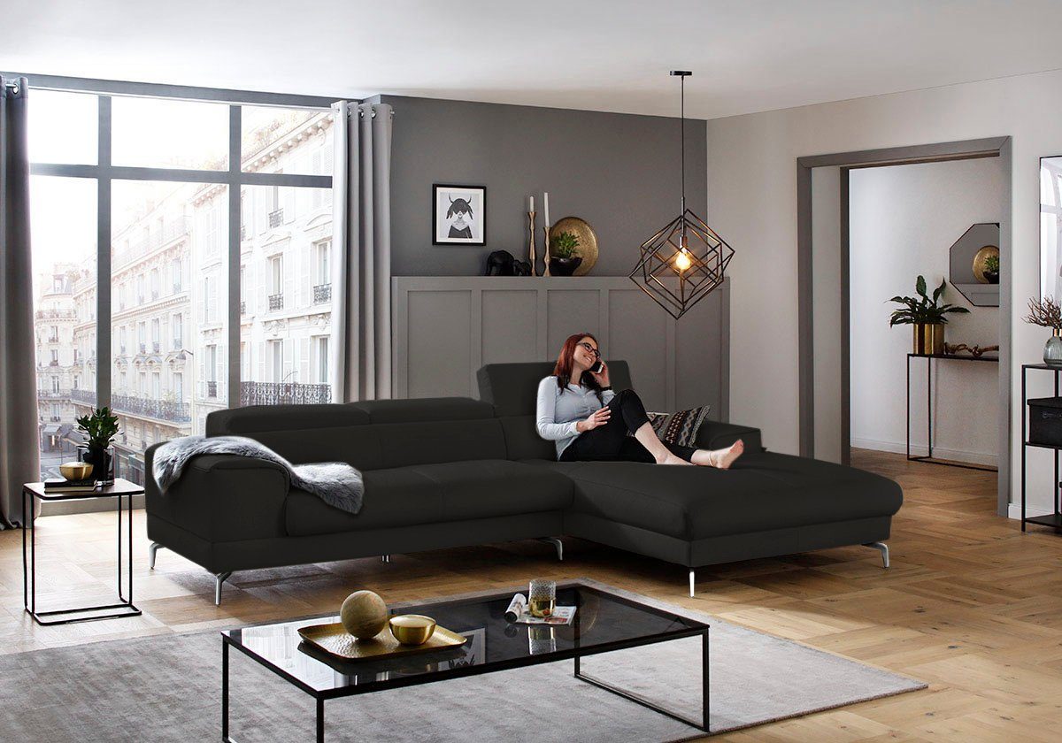 W.SCHILLIG Ecksofa piedroo, Designsofa mit tollem Sitzkomfort, bequem und elegant, L-Form, Kopfteilverstellung, wahlweise mit Sitztiefenverstellung, Breite 303cm