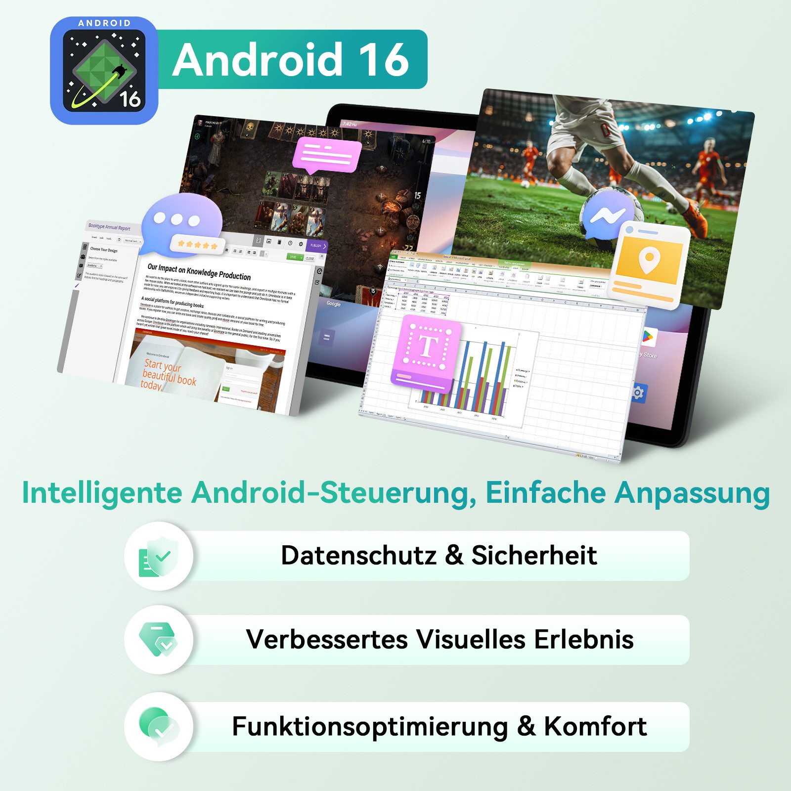 KINGRID T90 11" Android 16 WiFi mit Tastatur/Hülle/Maus Tablet (11", 128 GB, Android16, Android 16, FHD Display, mit Zubehör, Gemini AI)