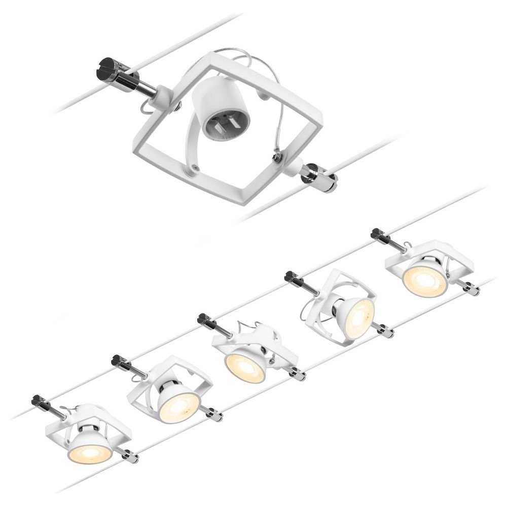 Paulmann Deckenleuchte Wire Systems Set in Weiß-matt GU5,3 5-flammig eckig, keine Angabe, Leuchtmittel enthalten: Nein, warmweiss, Seilsystem