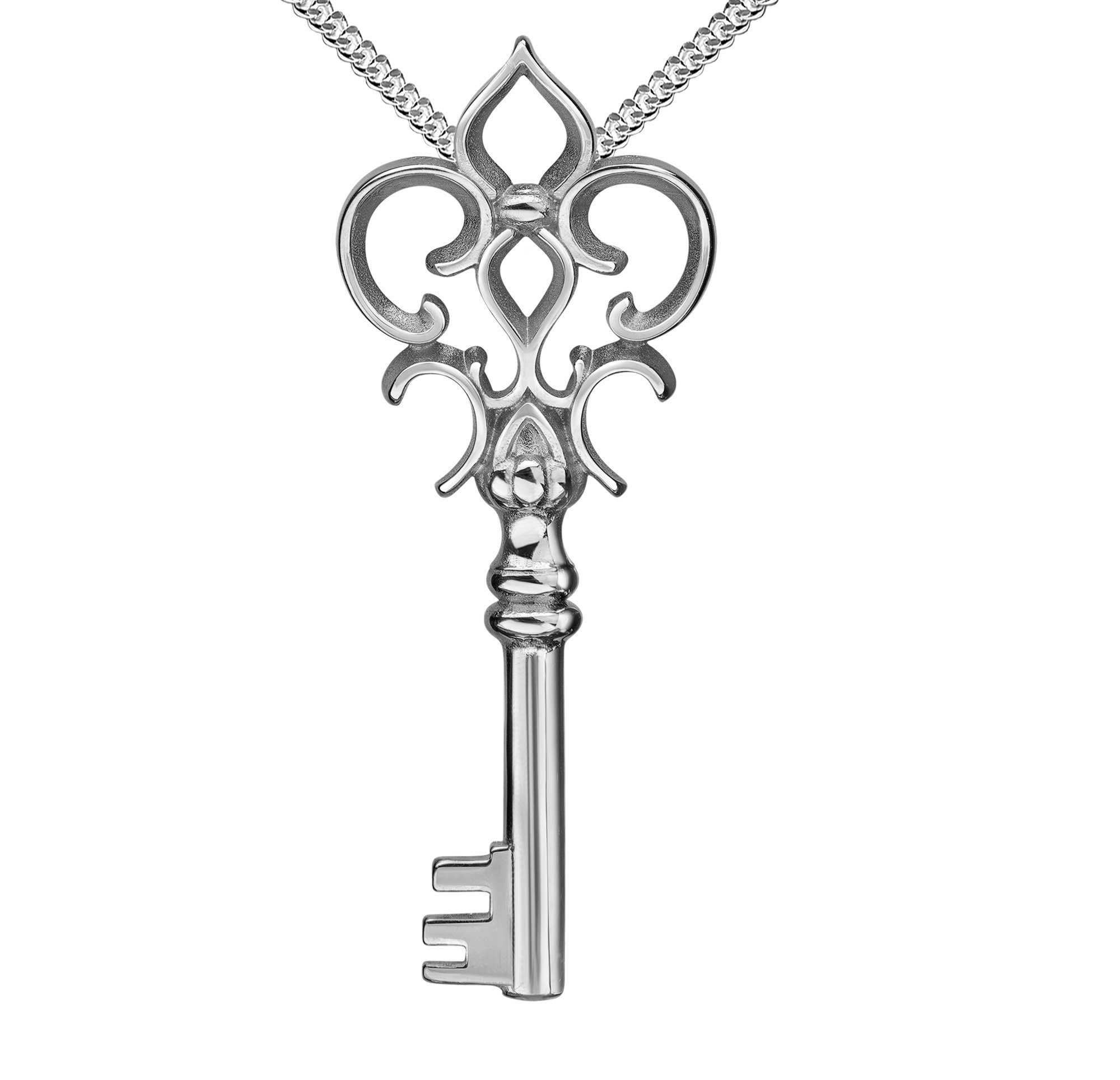 JEVELION Kette mit Anhänger Herzschlüssel Anhänger Silber (Silberanhänger, für Damen), Mit Silberkette 925 - Länge wählbar 36 - 70 cm.