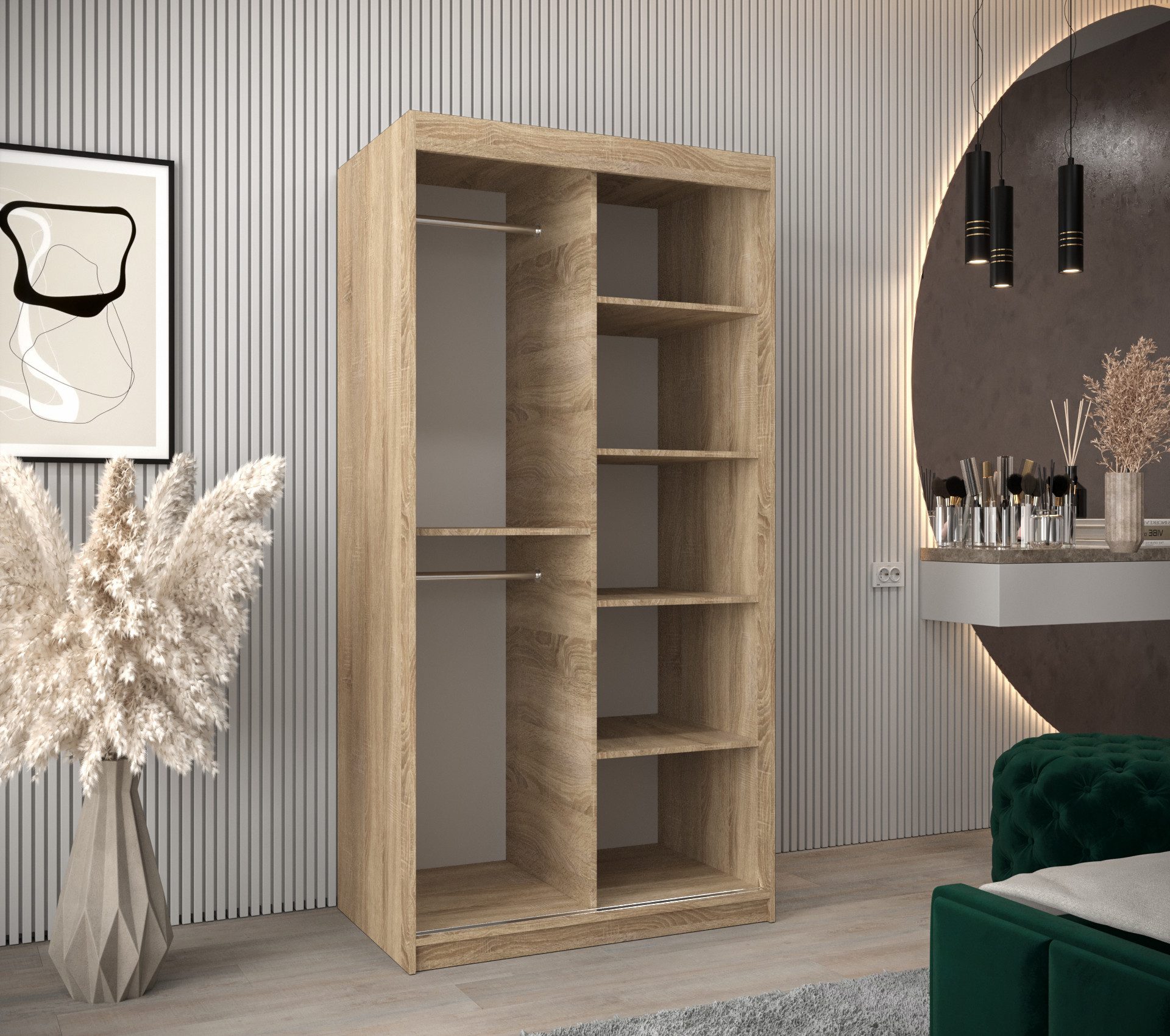 ABIKS MÖBEL Schwebetürenschrank Verona 2 Schlafzimmerschrank, mit Spiegel, Kleiderstange und Regalen