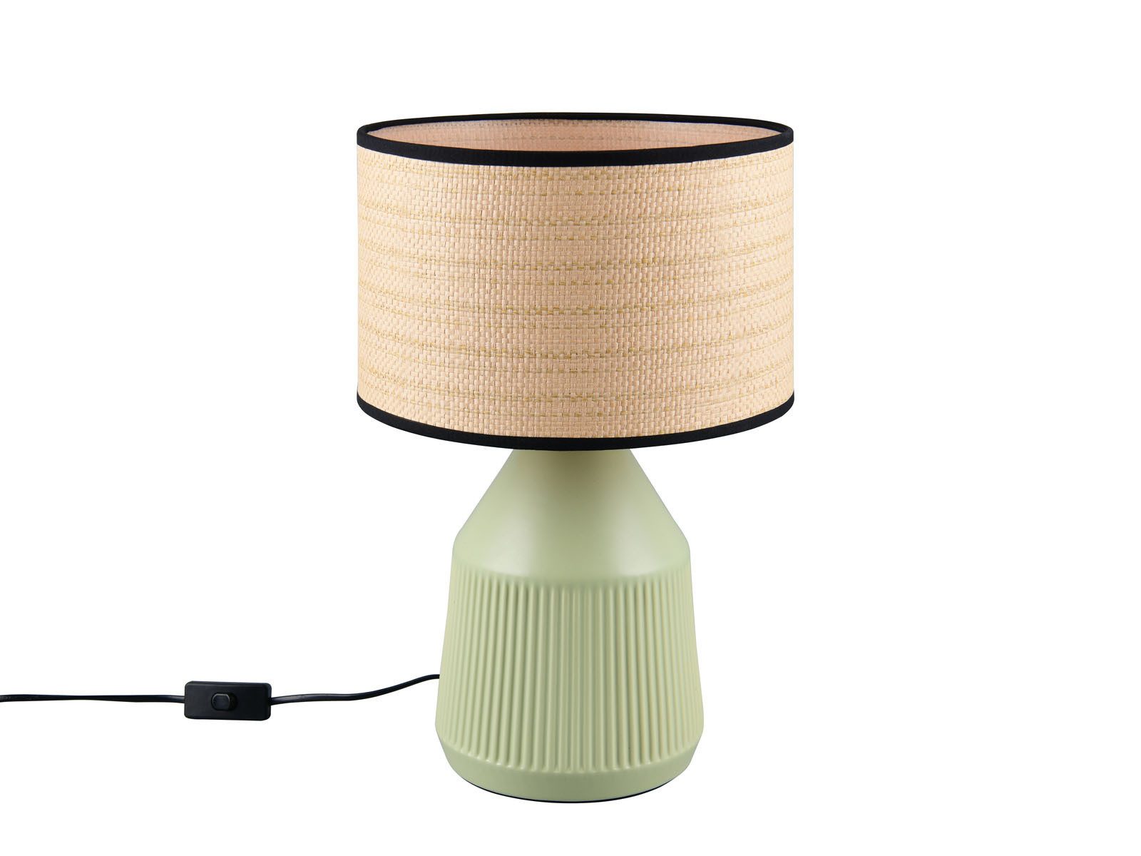 Reality Leuchten LED Tischleuchte Keramikfuß, Papier geflochten, Höhe 43cm, Leuchtmittel dimmbar, LED wechselbar, Warmweiß, groß-e Landhaus-Stil Tischlampe mit Keramik-Fuß & Lampenschirm Natur