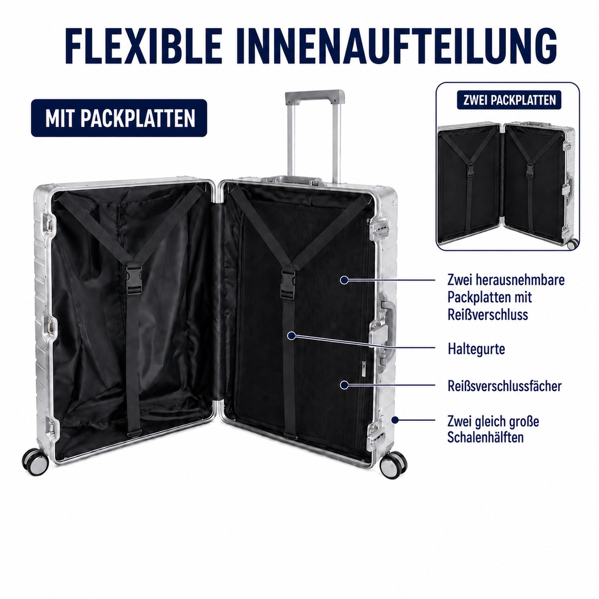Travelhouse Handgepäckkoffer 100% Aluminium Serie OSLO - verschiedene Farben, 4 Rollen, mit stabilem Aluminium-Gehäuse und verstärkten Ecken