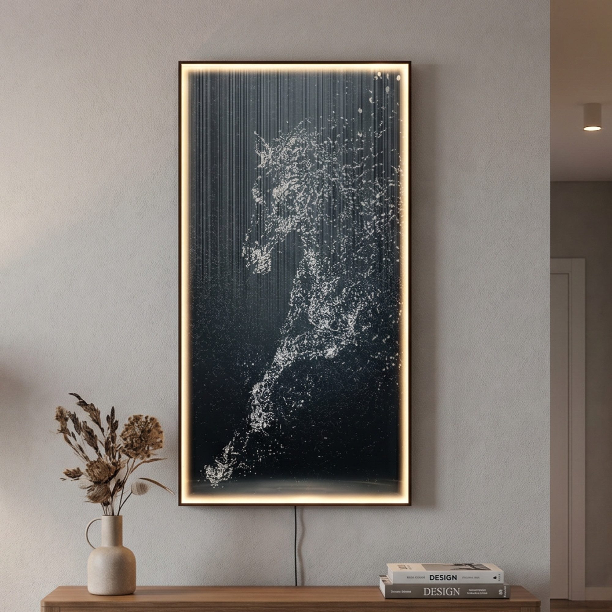 Arnusa LED-Bild beleuchtetes LED Bild Pferd Glas warmweiß Fernbedienung 100x50cm, Pferd, moderne Wandbeleuchtung abstrakt