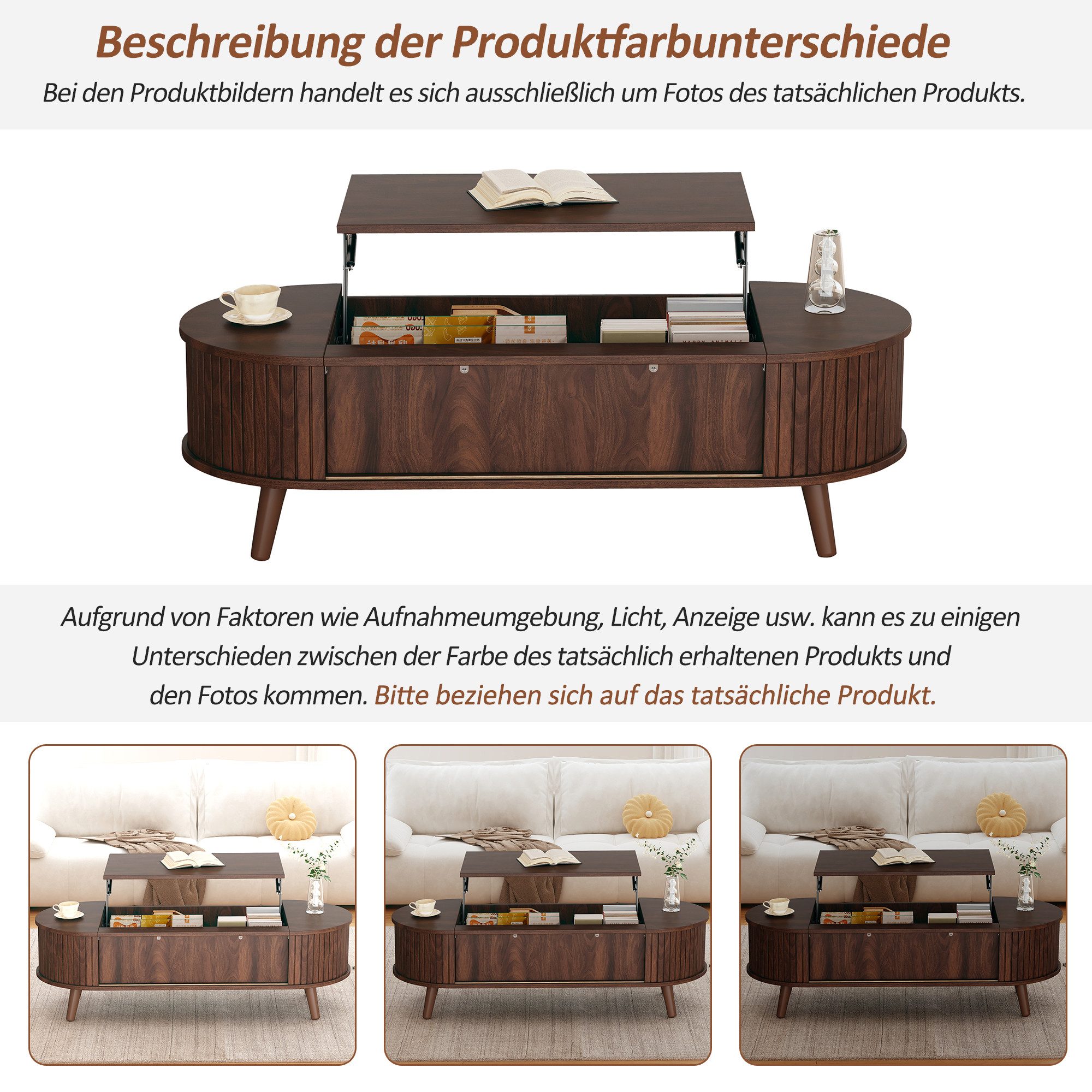 MODFU Couchtisch Couchtisch (Satztisch, Beistelltisch, Wohnzimmertisch, 1-St., 5 Ablageflächen), mit verstecktem Stauraum