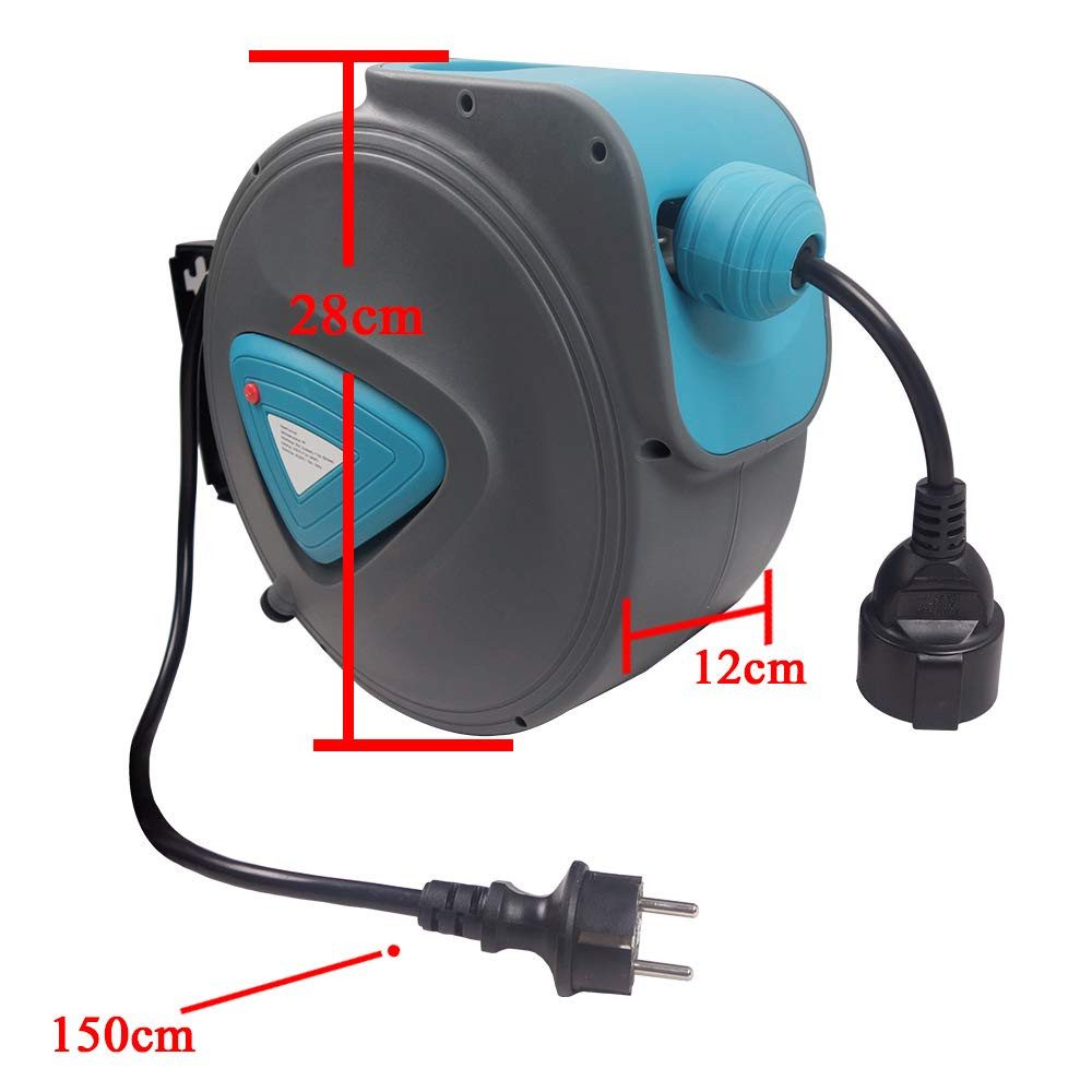 FIVMEN 20m Outdoor Automatik Kabelaufroller mti Überlastschutzthermostat Kabeltrommel (selbstaufrollend Elektrische Trommel 180° drehbar Wandhalterung)