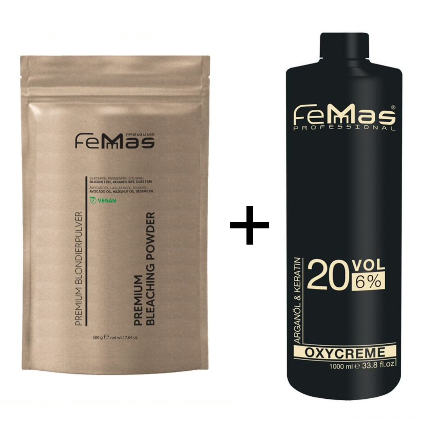 Femmas Premium Haarfarbe FemMas Premium Blondierpulver Weiss 500g + Oxycreme 6% 1L