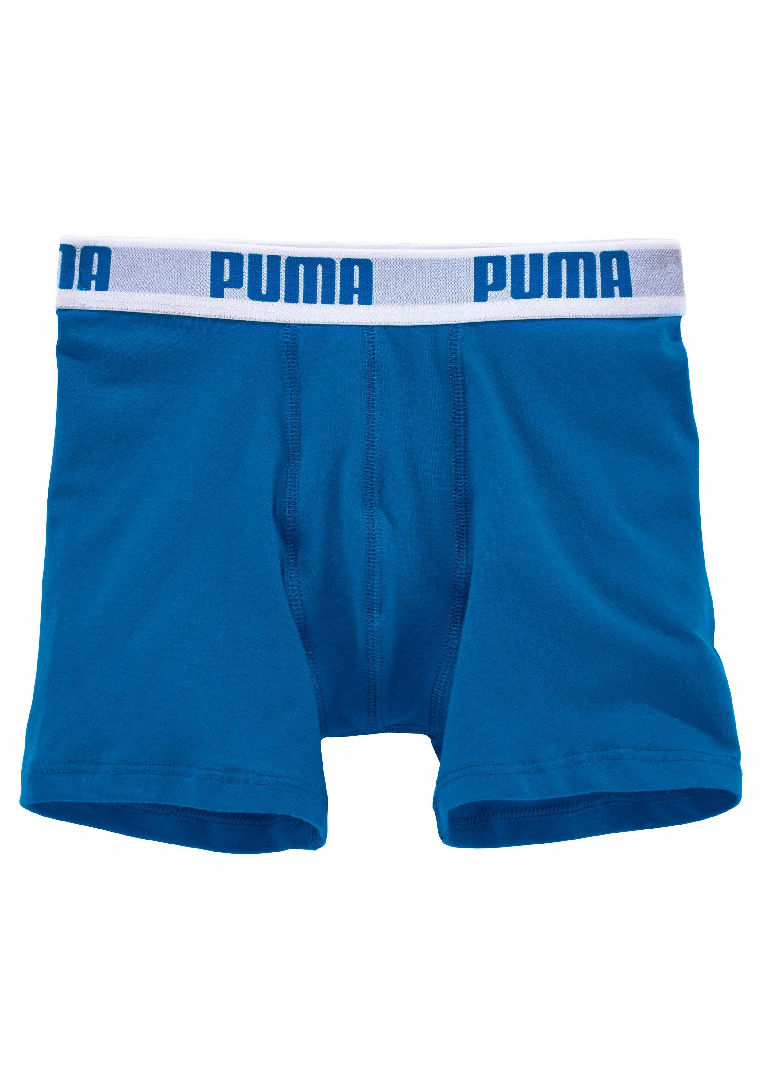 2-St) grau-meliert, elastischer PUMA (Packung, Boxer aus für Baumwolle blau Jungen
