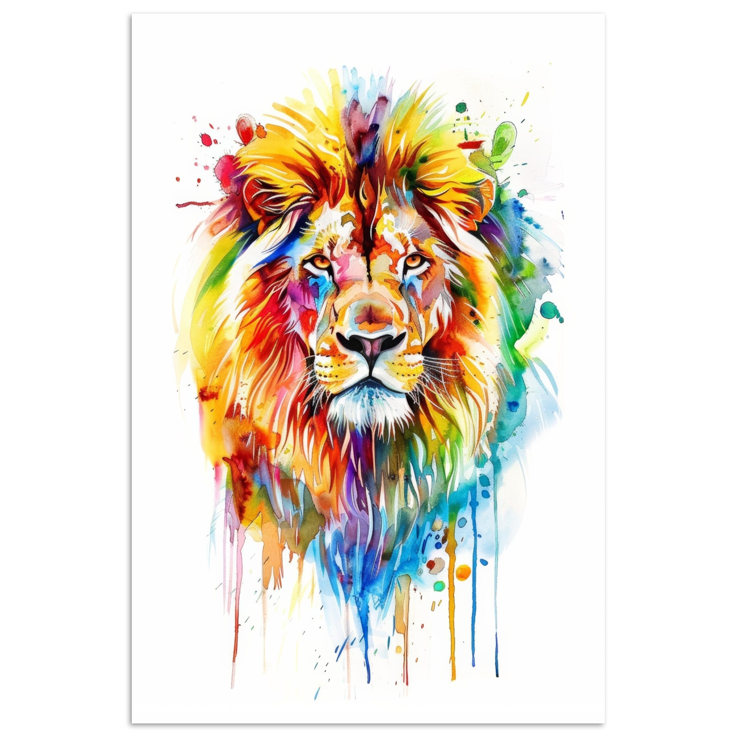 MuchoWow Poster Löwe – Farbe – Bunt – Weiß – Tier, (1 St), Wandbild, Wohnzimmer