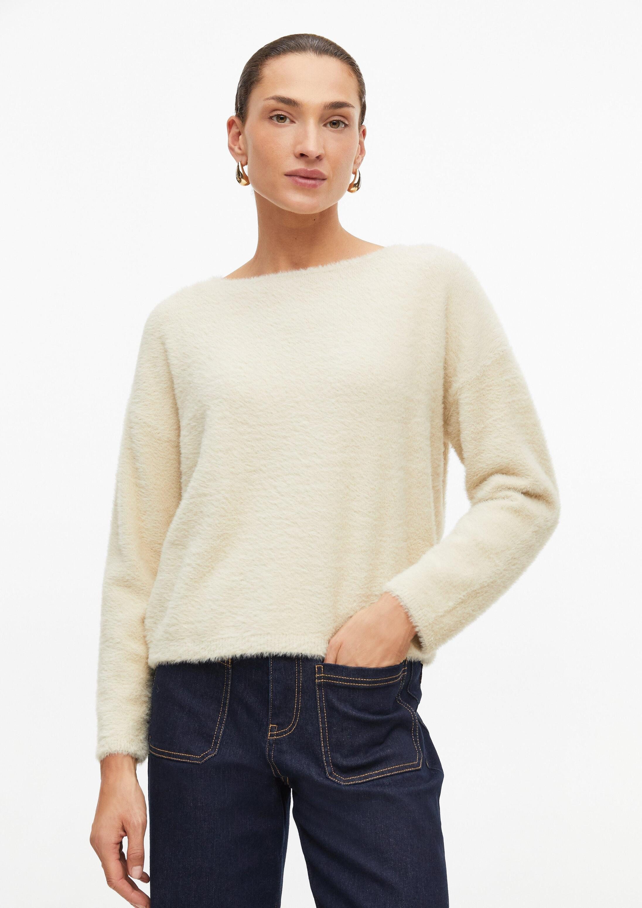 s.Oliver Longpullover Strickpullover Flauschiger Pullover mit U-Boot-Ausschnitt