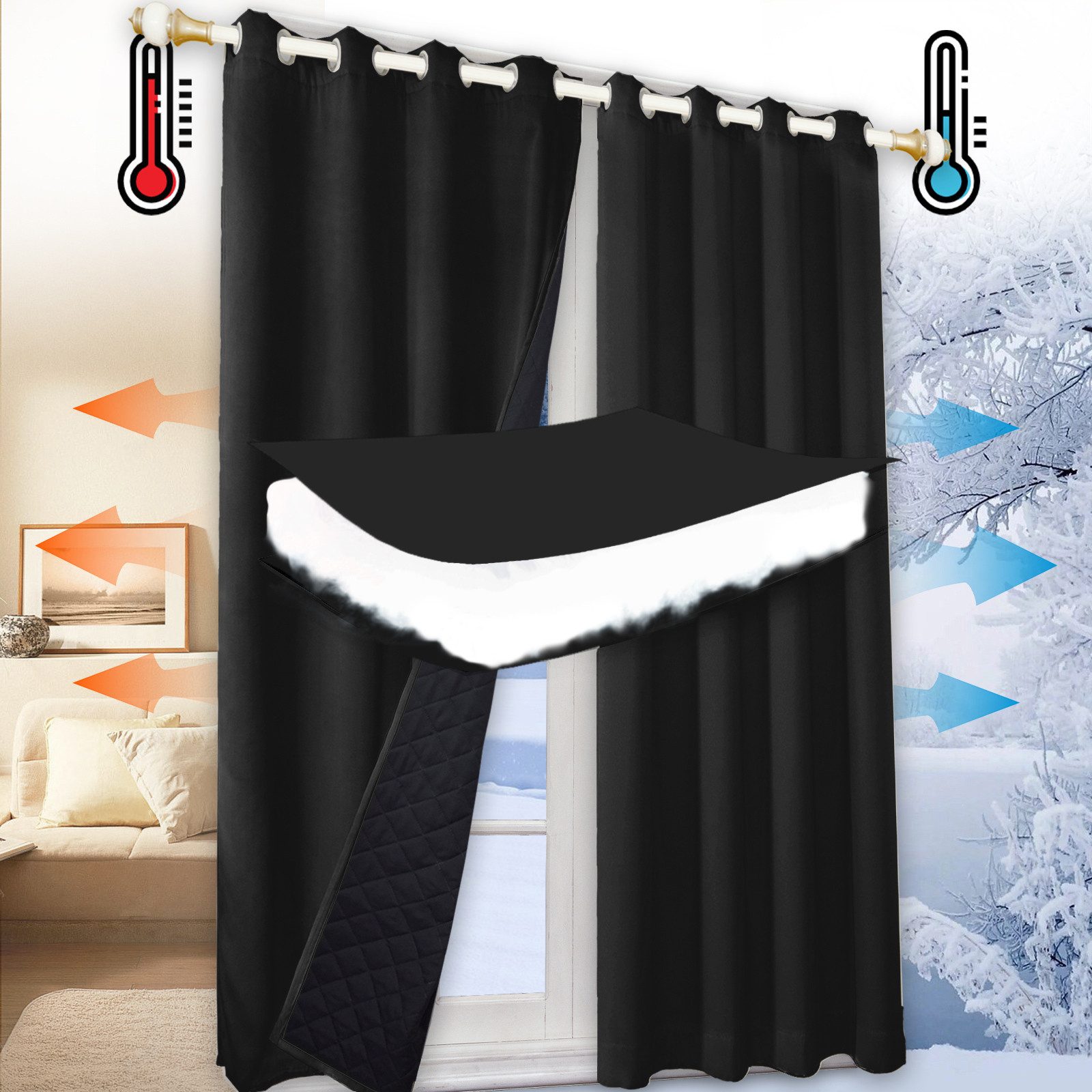 LMaxhome Gardine Thermogardinen,Schlafzimmer Vorhänge Blickdicht,Verdunklungsvorhänge (1 St), Kälteschutz,mit Ösen,für Wohnzimmer Schlafzimmer