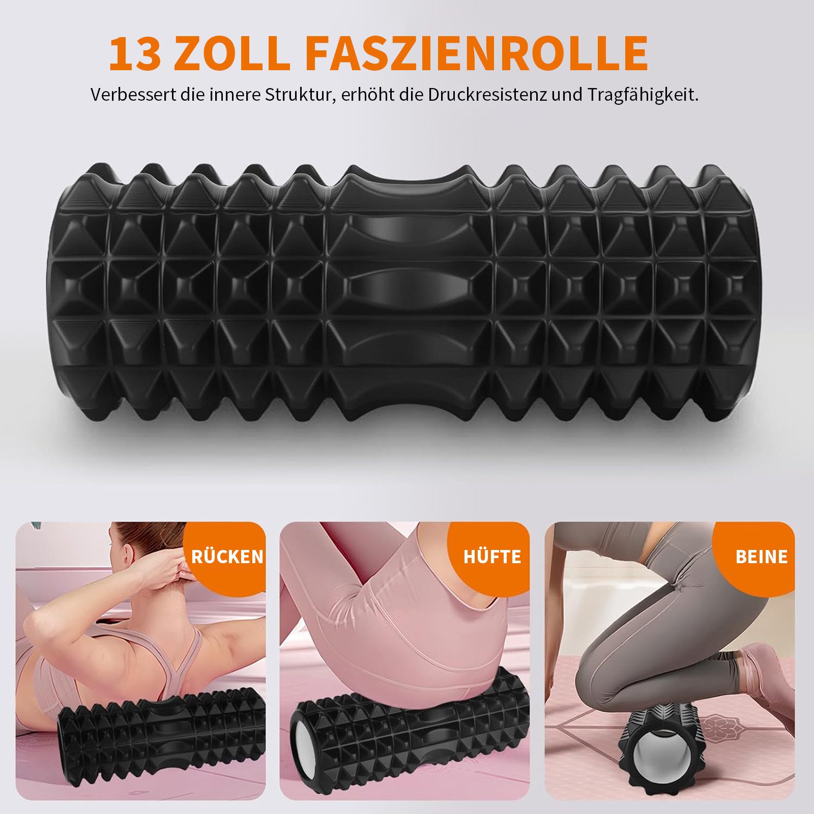 SURFOU Faszienrolle Set 10-in-1 mit Massagestab, Massageball & Bändern, 33cm, Für Muskelregeneration, Wirbelsäule & Fußmassage, inkl. Tasche