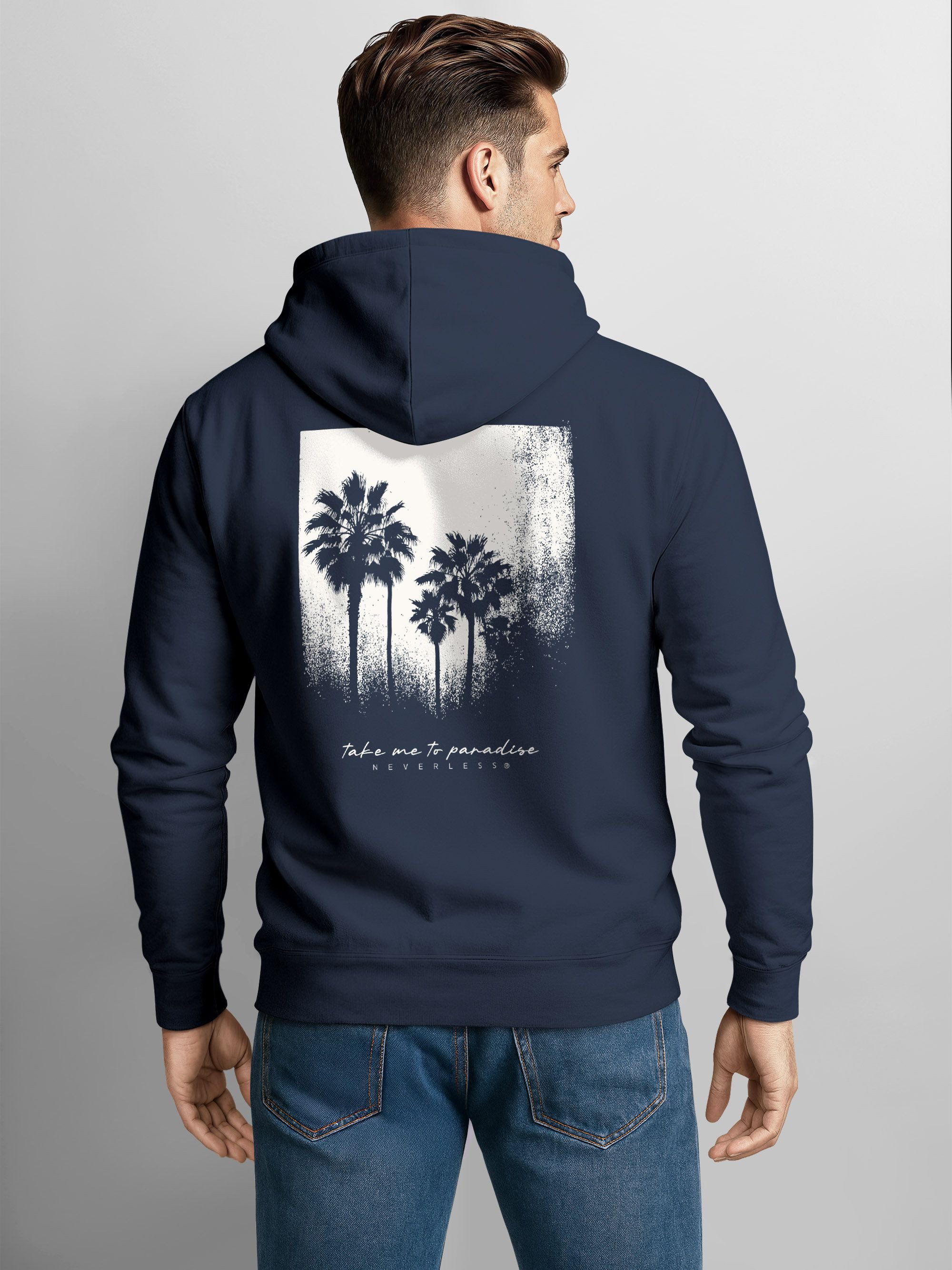 Neverless Hoodie Herren Hoodie Backprint Take Me to Paradise, Schwarzweiß P günstig online kaufen
