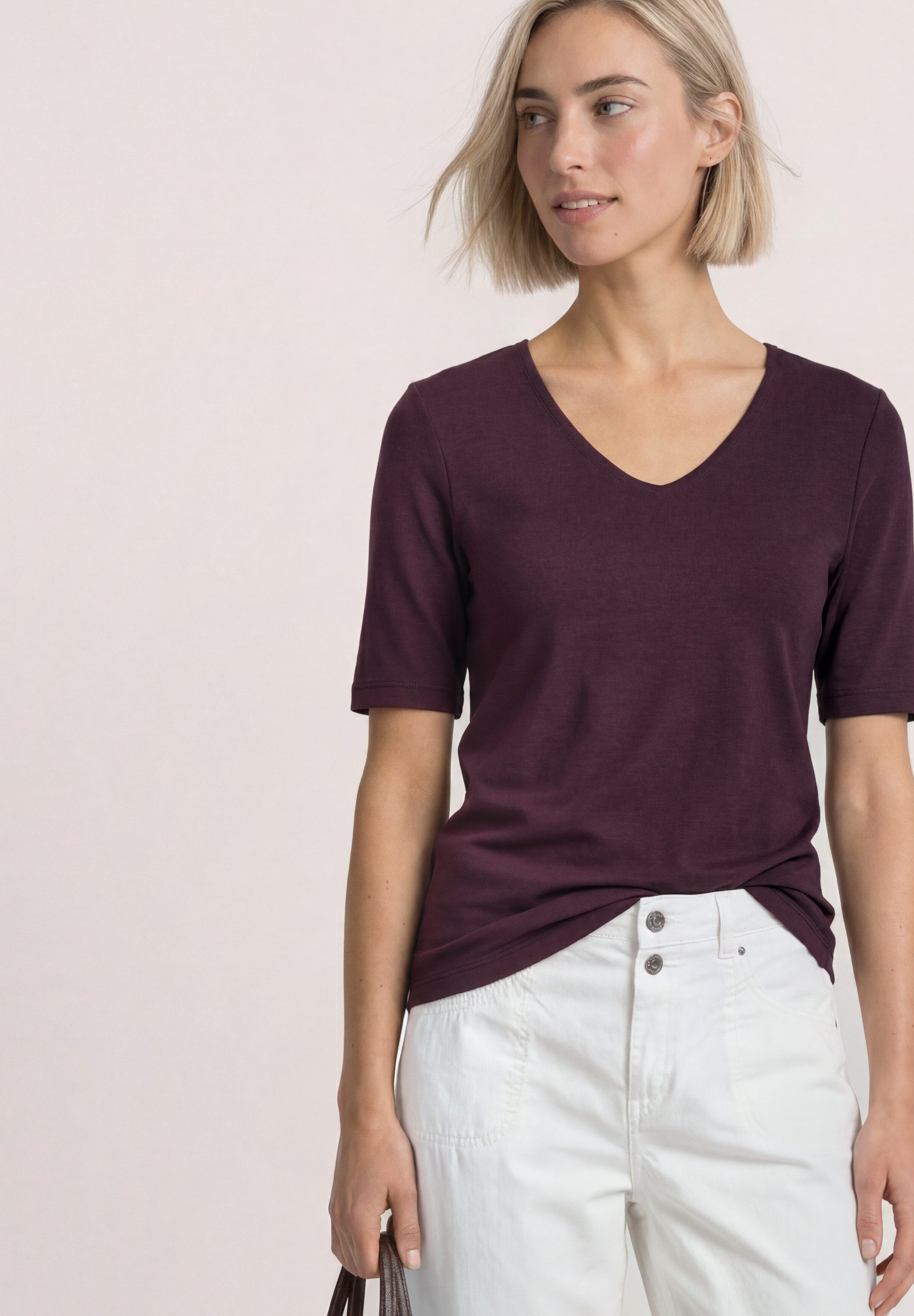 STREET ONE Kurzarmshirt Style Palmira mit tiefem Rundhalsausschnitt