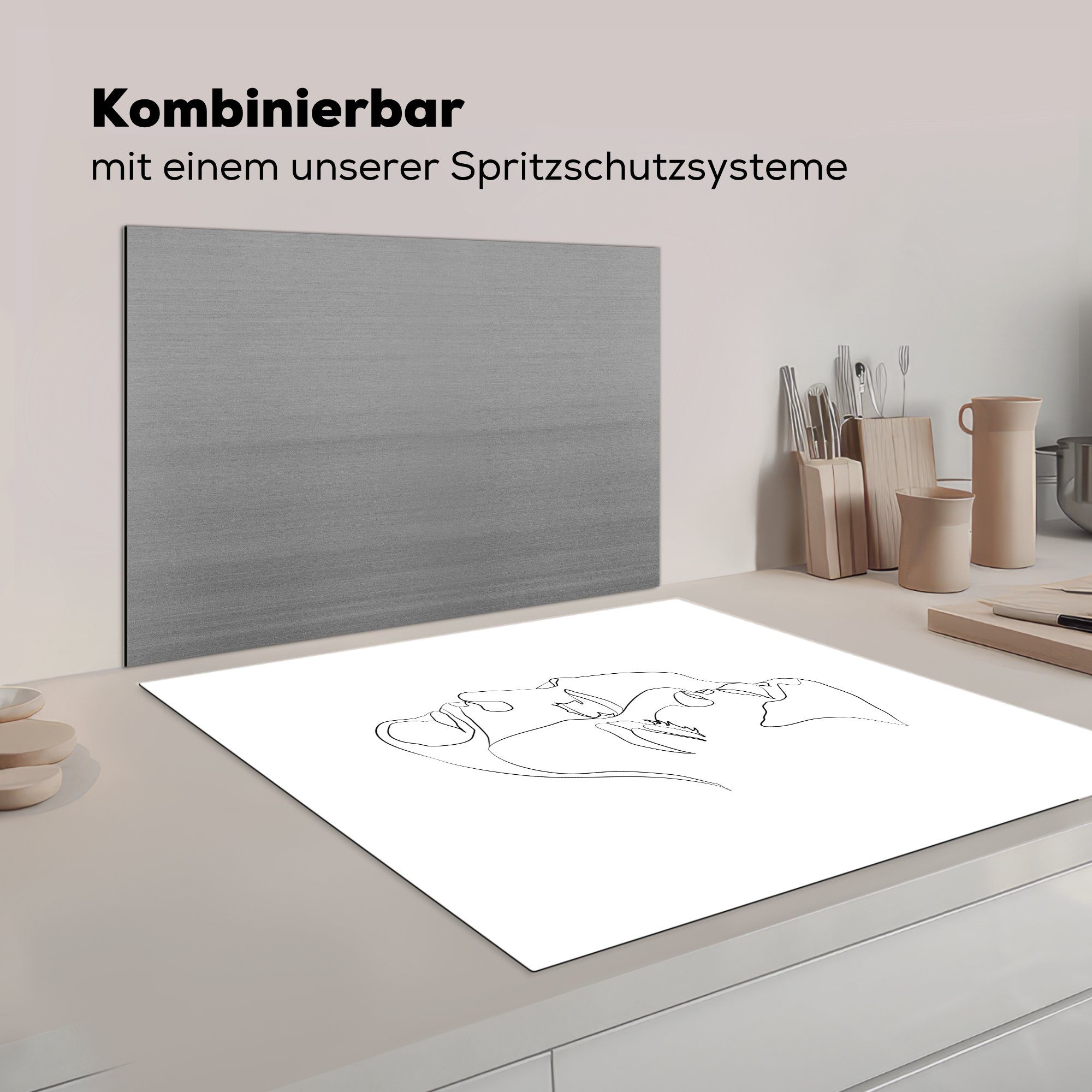 Abstrakte (1 Quadrat, für Linie 78x78 Herdblende-/Abdeckplatte von Gesichtern Kunst cm, zwei MuchoWow Vinyl, Arbeitsplatte tlg), Ceranfeldabdeckung, küche