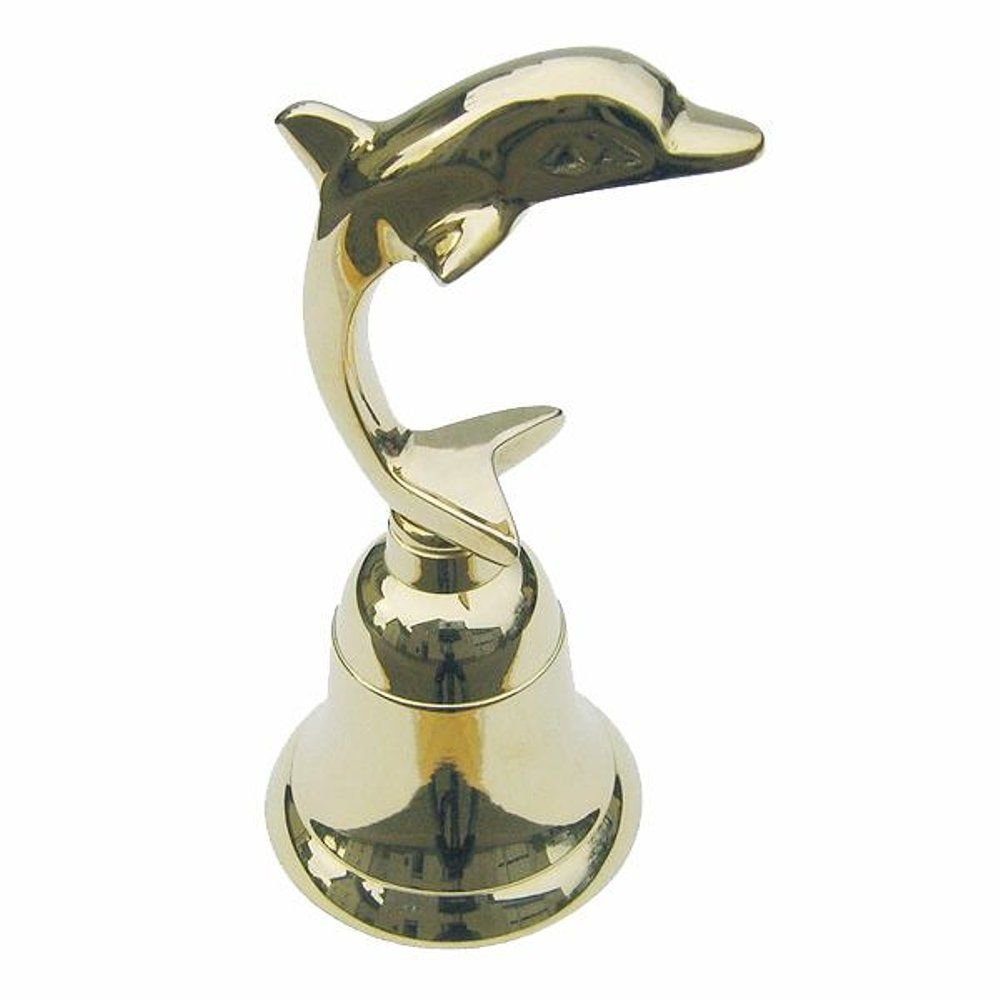 Linoows Dekoobjekt Glocke Tischglocke Delfin Maritime Handglocke Messing 13 cm, Hand gefertigt
