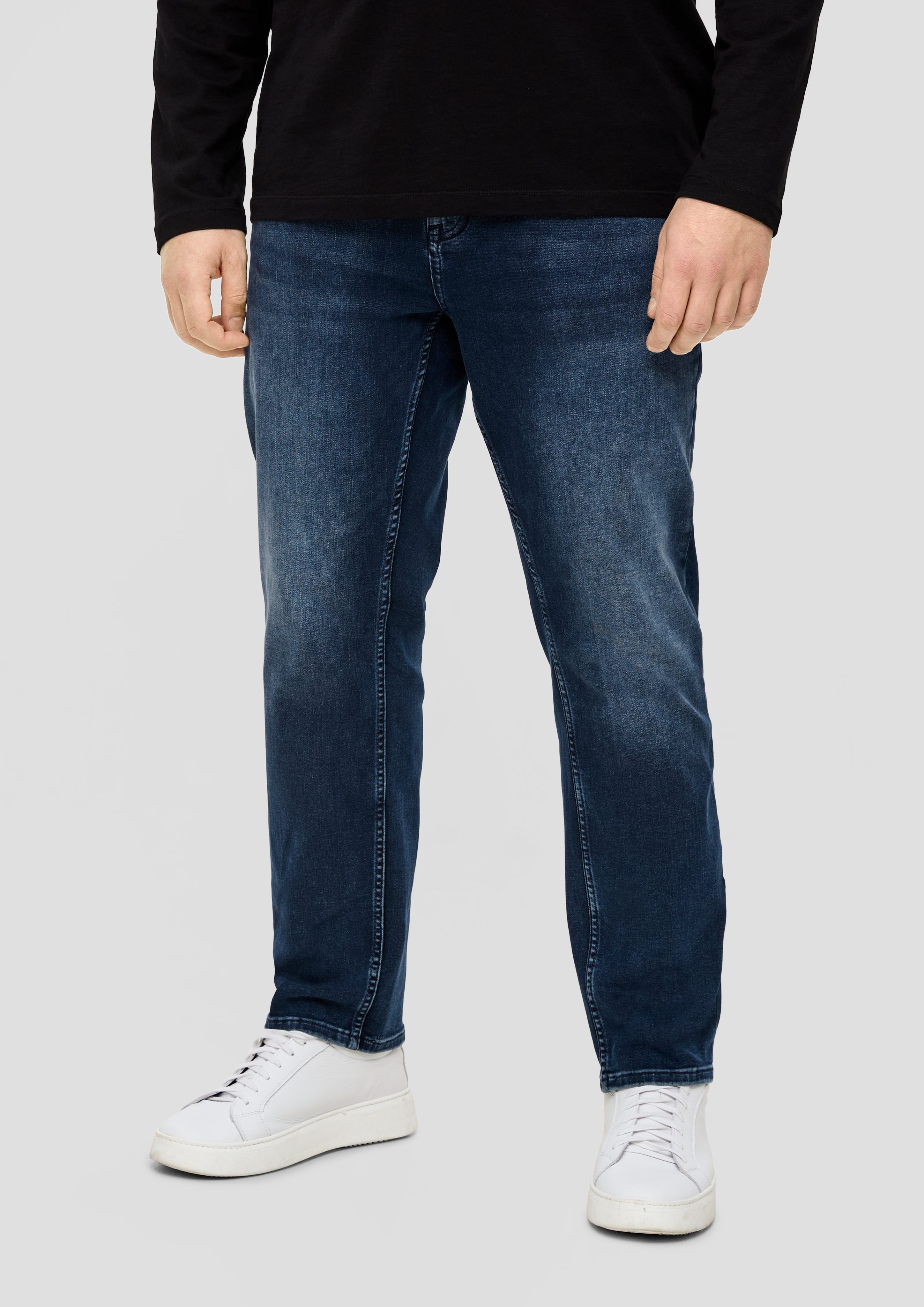 s.Oliver Stoffhose Jeans Nelio Mid Leder-Patch Waschung, Fit / Slim Slim Rise / / Leg