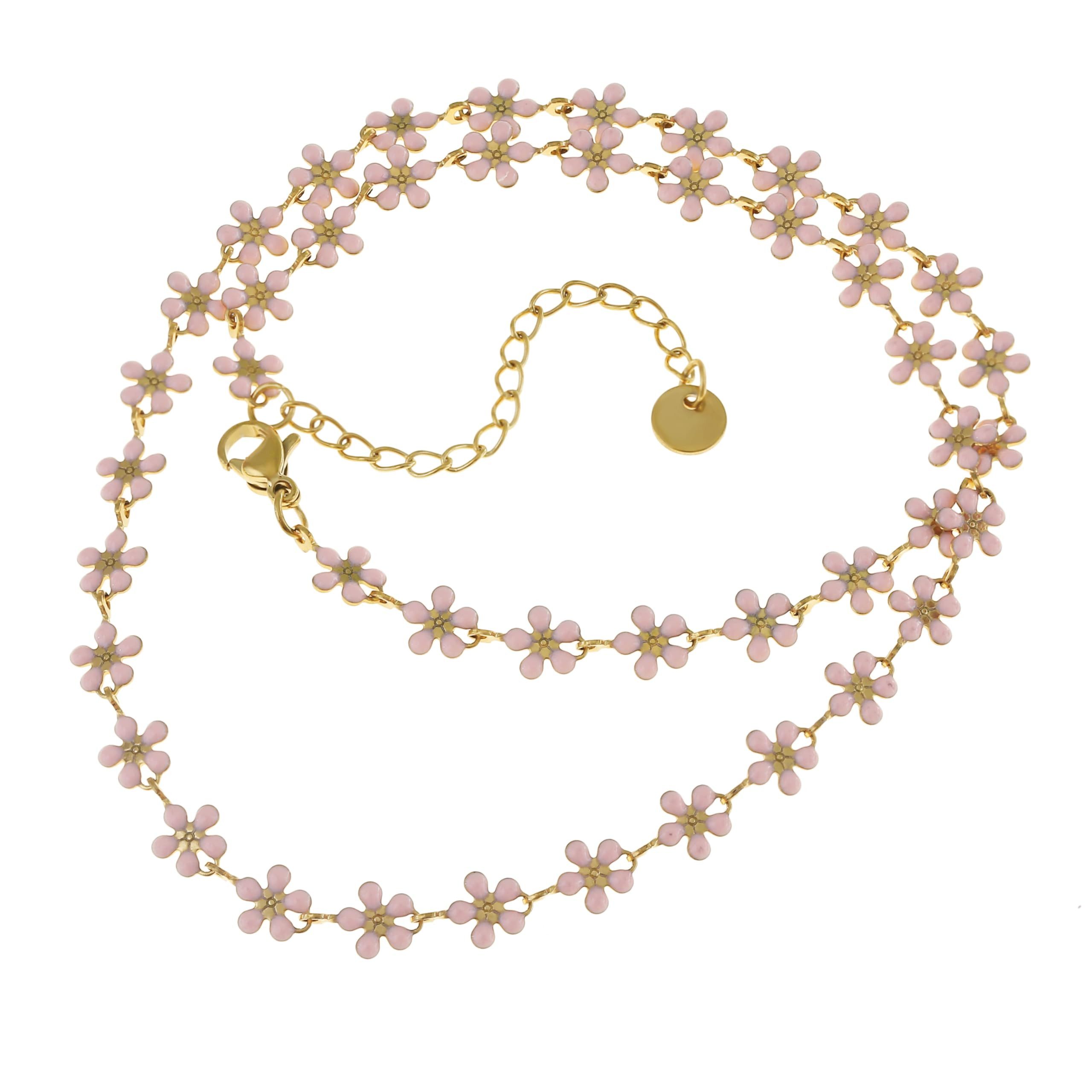 Made by Nami Edelstahlkette Gänseblümchen Damen Gold Blumenkette aus Chirurgischem Edelstahl, 40 + 5 cm Hypoallergen Wasserfester Schmuck Hippie Schmuck Damen – Bild 5 von 5