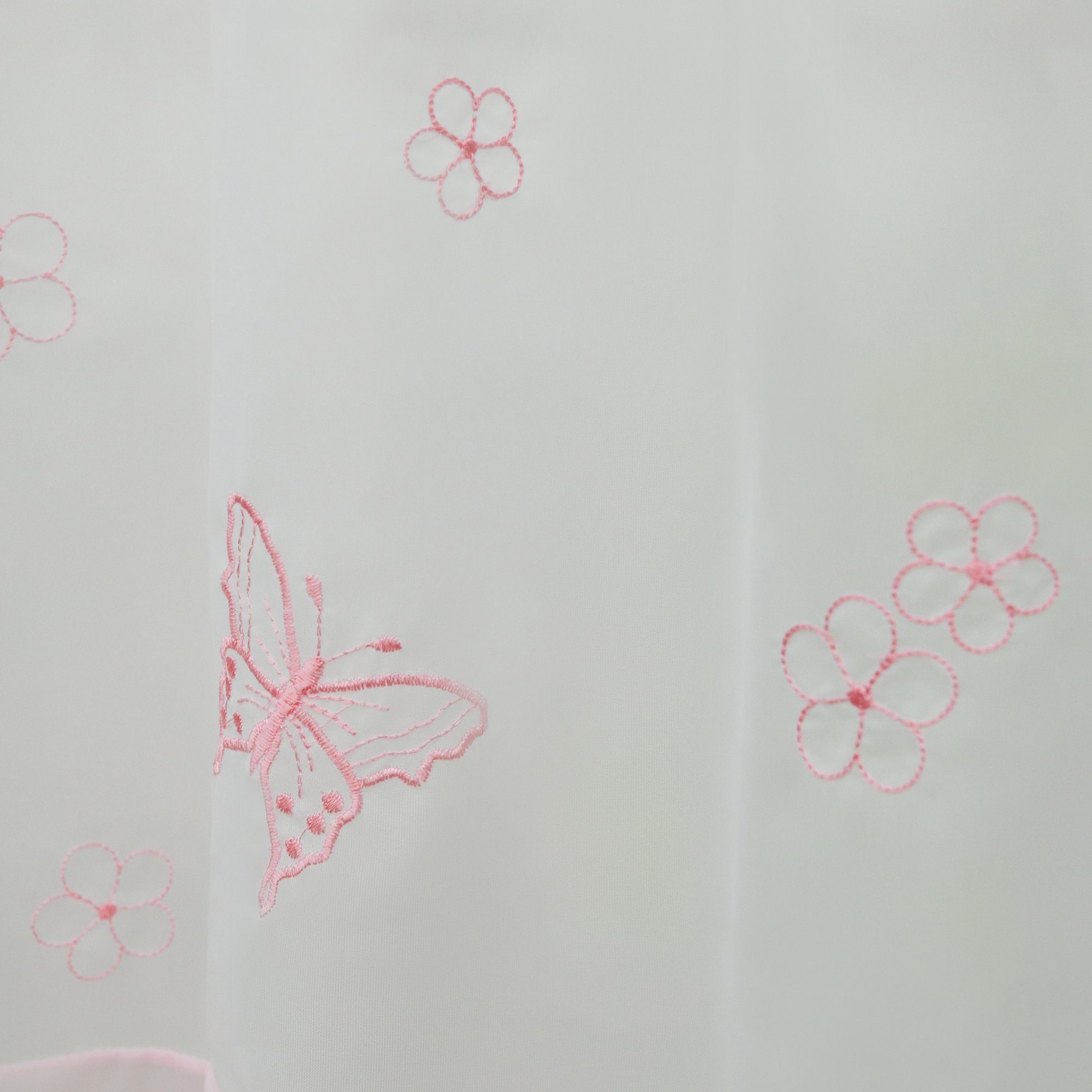 mit Bistrogardine Joyswahl, transparent, Schmetterling-Stickerei, (1 St), Schlaufen pink Scheibengardine,